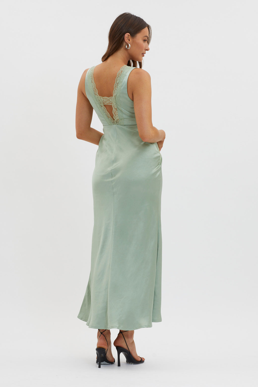 Ivonne Lace Trim V-Neck Maxi Dress Sage by Selfie Leslie Australia