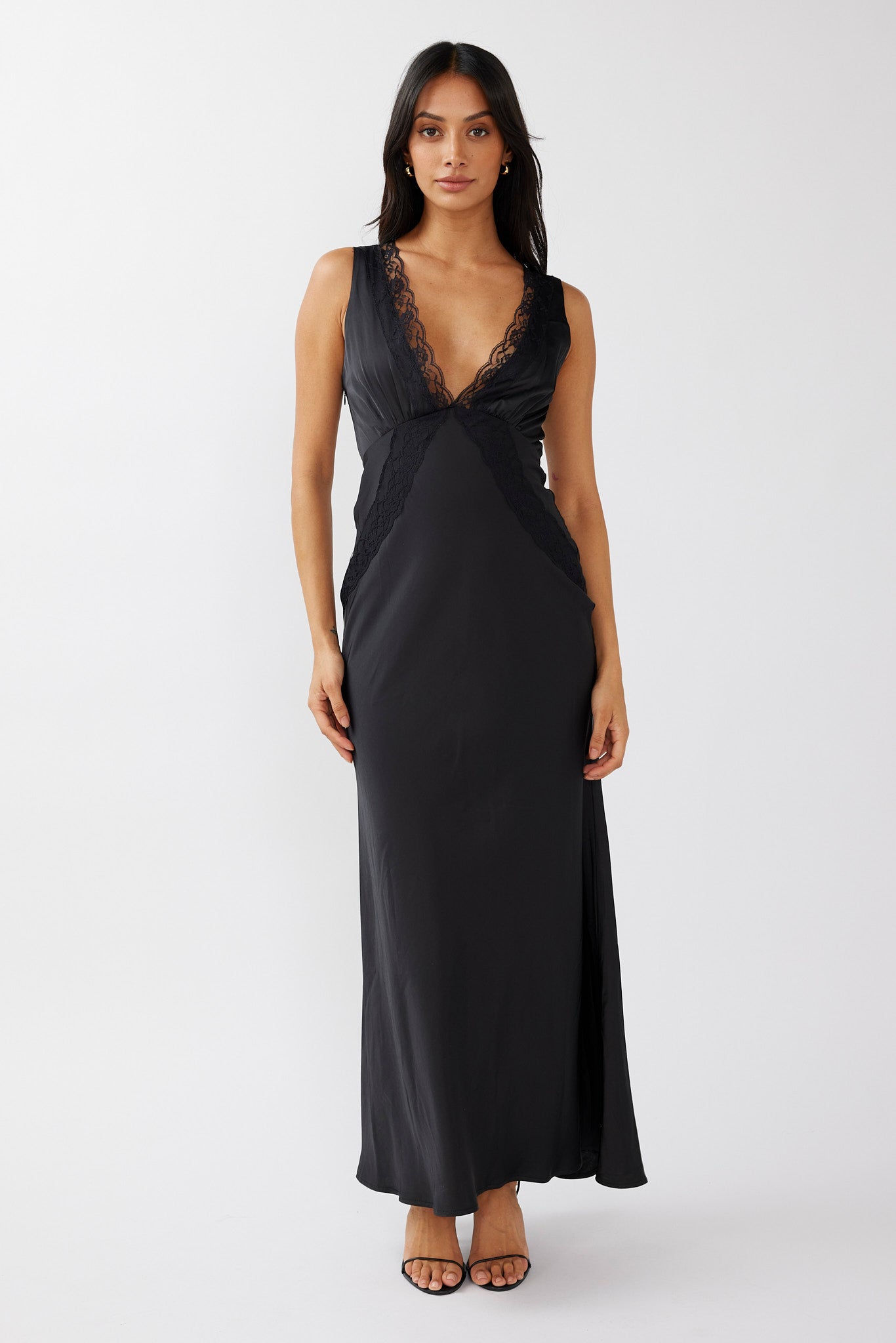 Ivonne Lace Trim V-Neck Maxi Dress Black by Selfie Leslie Australia