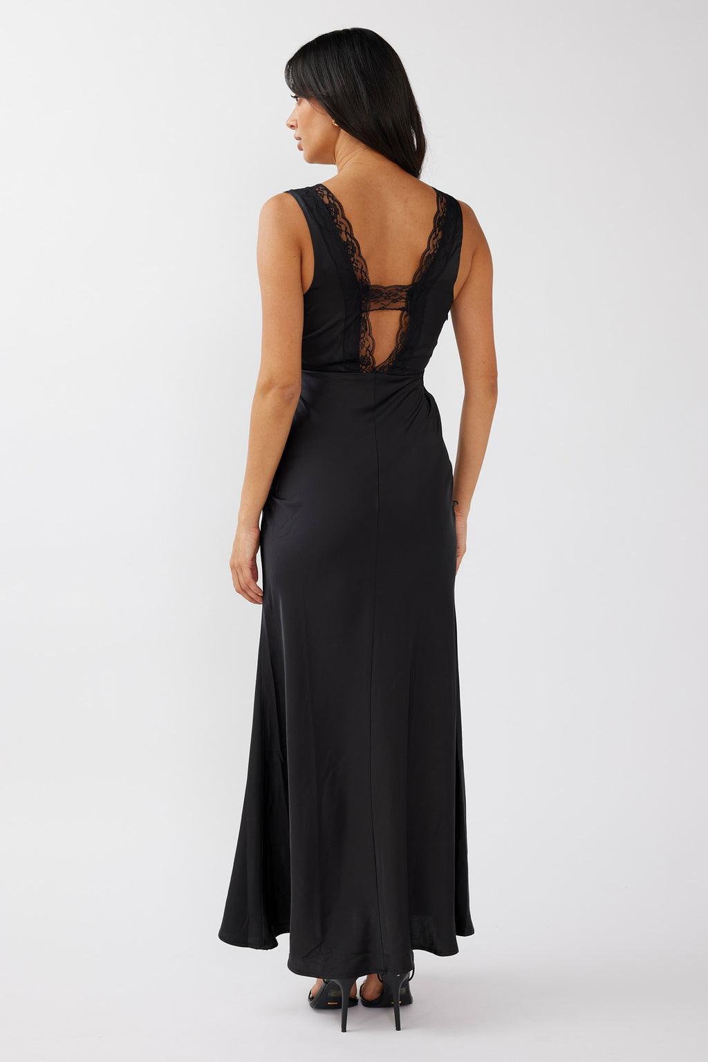 Ivonne Lace Trim V-Neck Maxi Dress Black by Selfie Leslie Australia