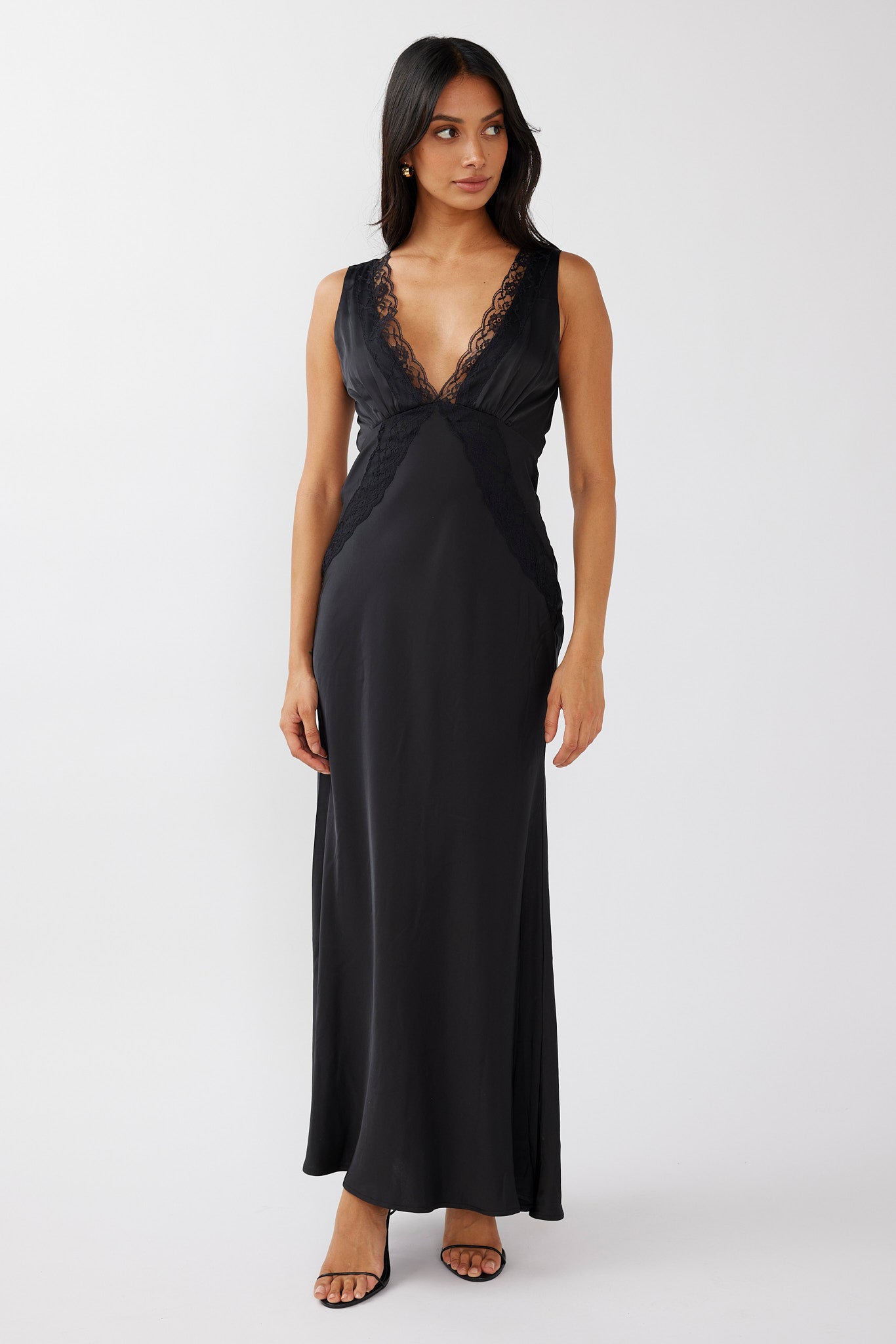 Ivonne Lace Trim V-Neck Maxi Dress Black by Selfie Leslie Australia