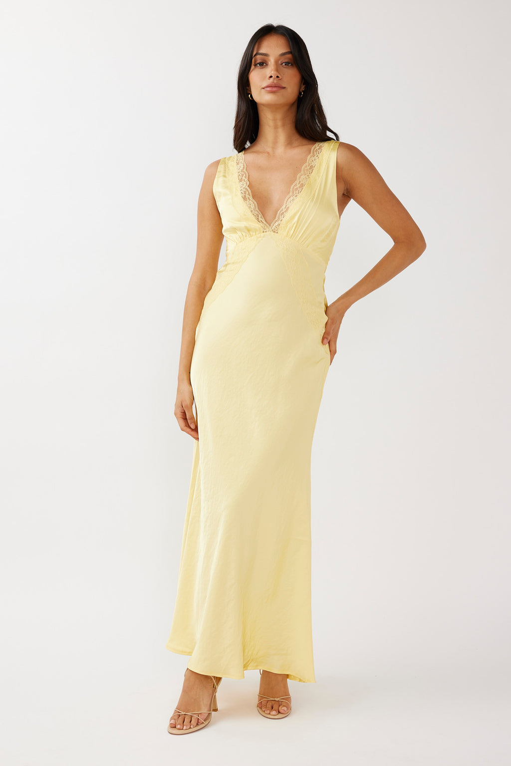 Ivonne Lace Trim V-Neck Maxi Dress Yellow by Selfie Leslie Australia