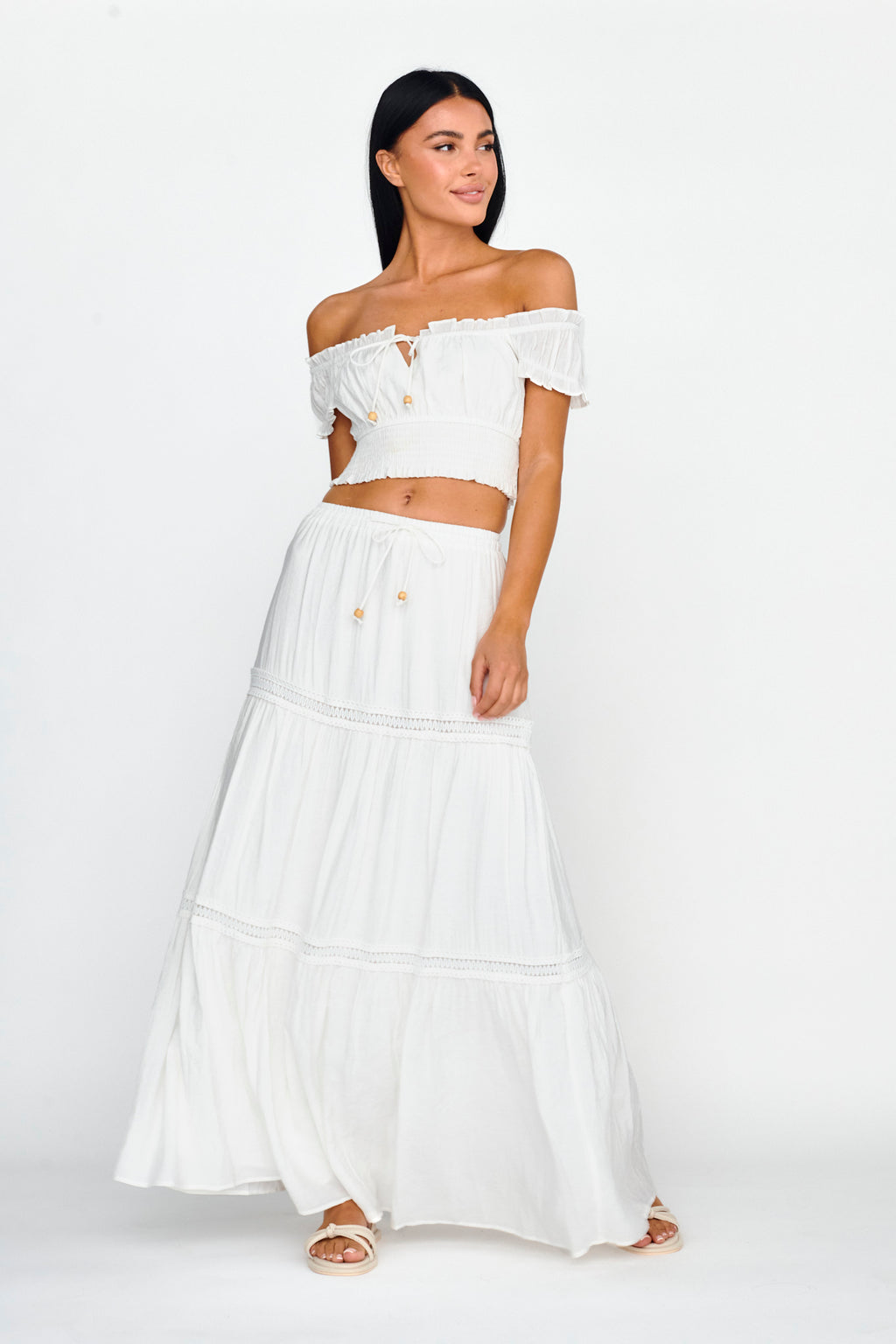 Canyon Cove Crochet Trim Maxi Skirt White by Selfie Leslie Australia