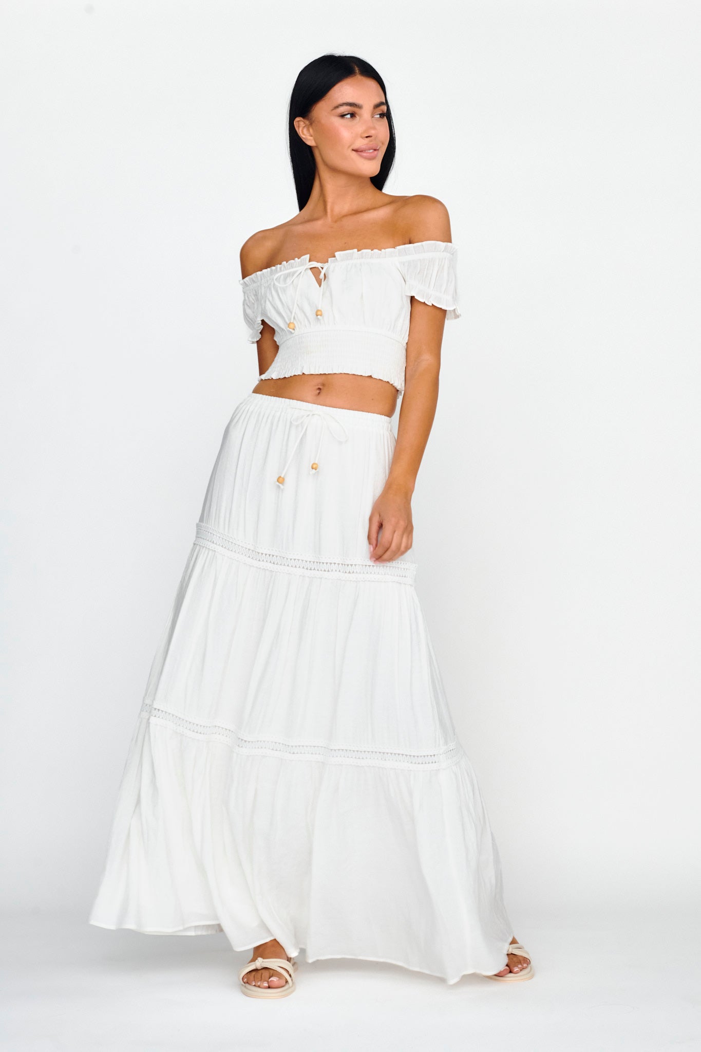 Canyon Cove Crochet Trim Maxi Skirt White by Selfie Leslie Australia