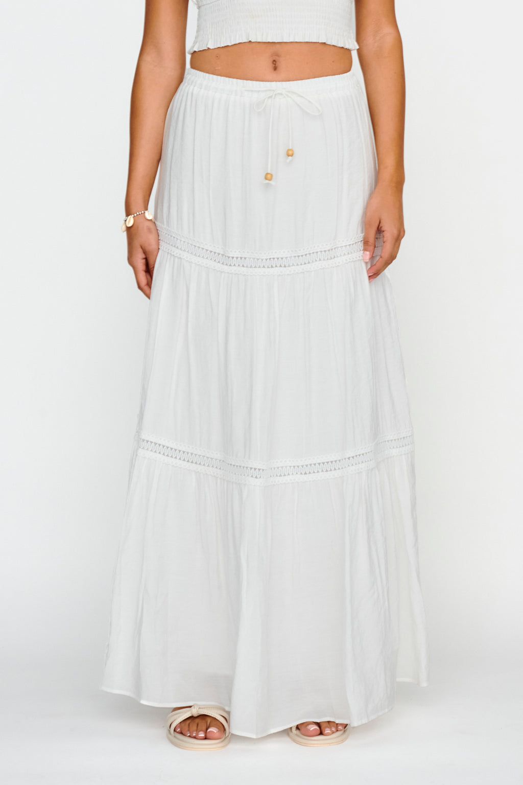 Canyon Cove Crochet Trim Maxi Skirt White by Selfie Leslie Australia