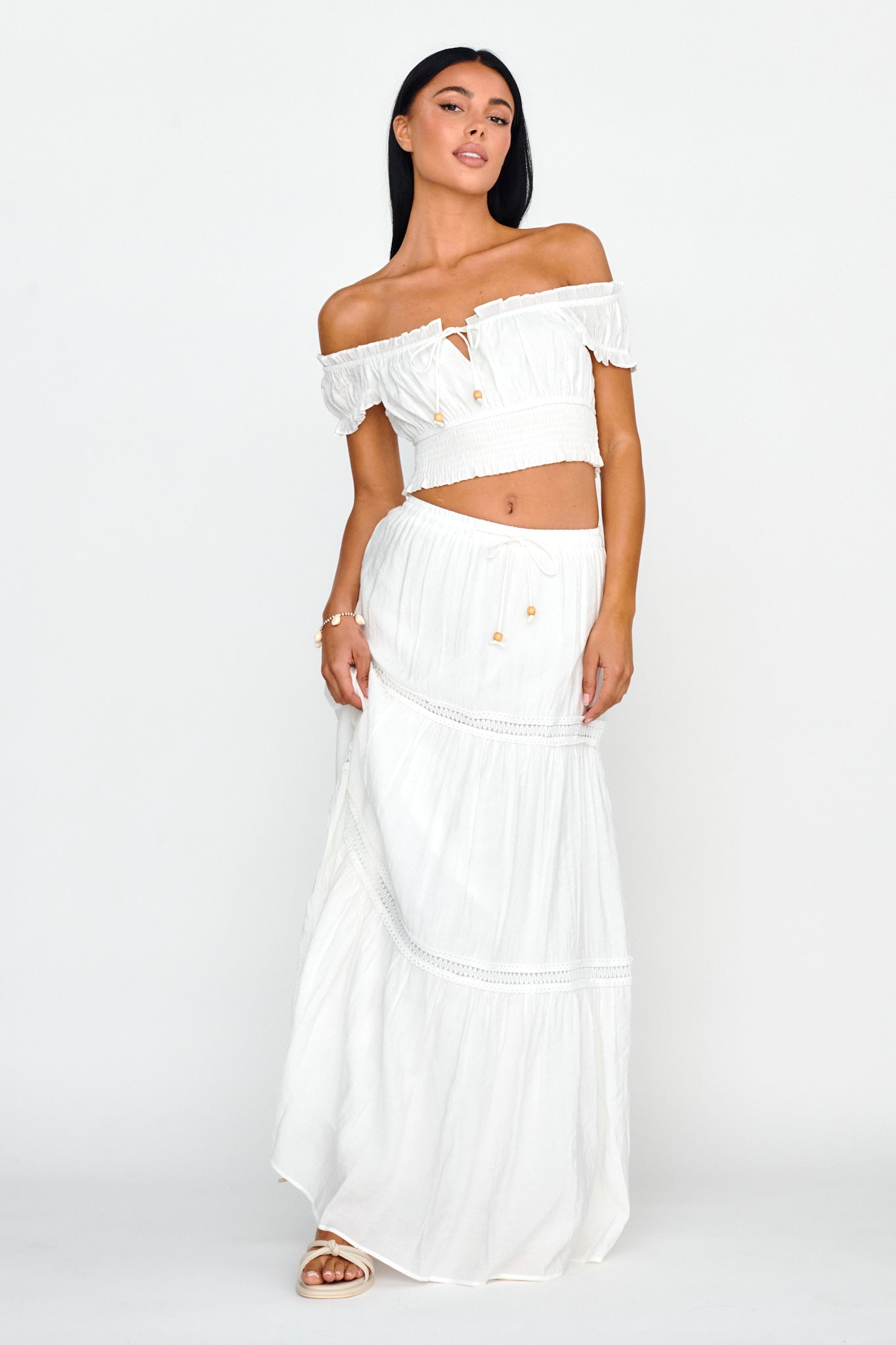 Canyon Cove Crochet Trim Maxi Skirt White by Selfie Leslie Australia
