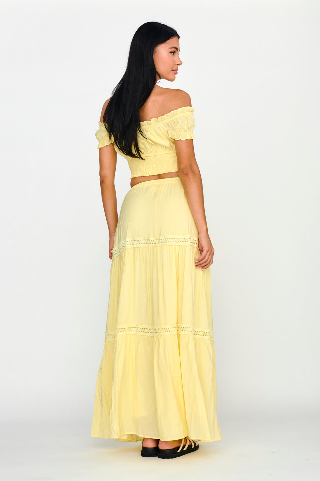 Canyon Cove Crochet Trim Maxi Skirt Yellow by Selfie Leslie Australia