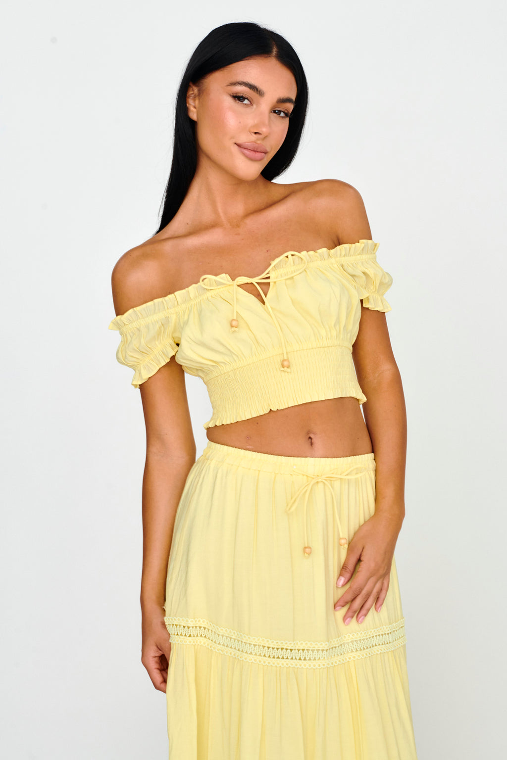 Canyon Cove Puff Sleeve Crop Top Yellow by Selfie Leslie Australia