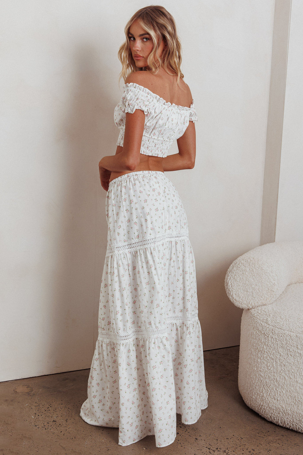 Canyon Cove Crochet Trim Maxi Skirt Floral Pink by Selfie Leslie Australia