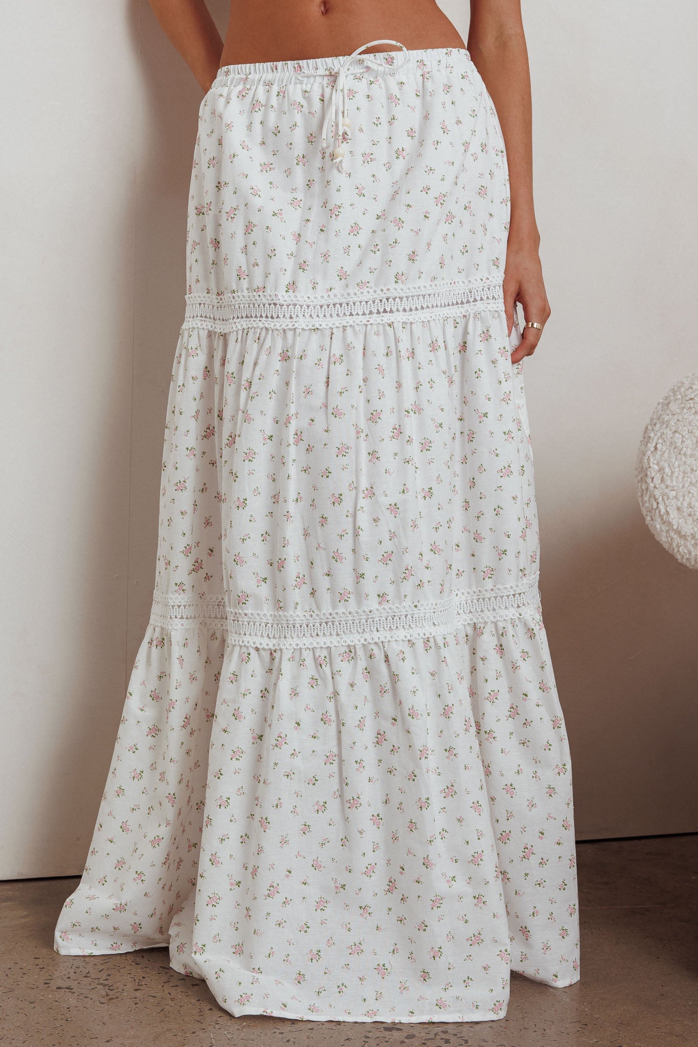 Canyon Cove Crochet Trim Maxi Skirt Floral Pink by Selfie Leslie Australia