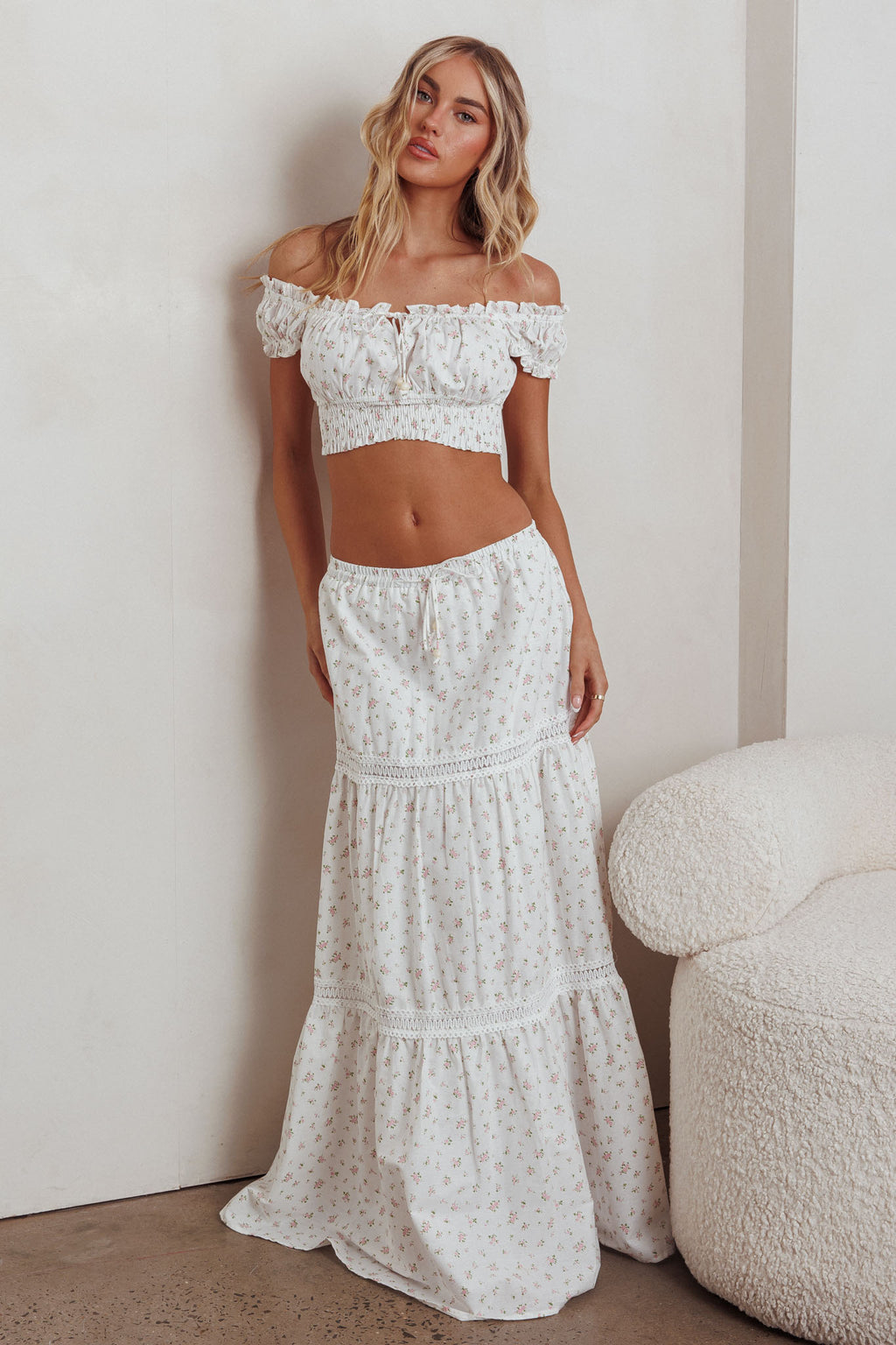 Canyon Cove Crochet Trim Maxi Skirt Floral Pink by Selfie Leslie Australia