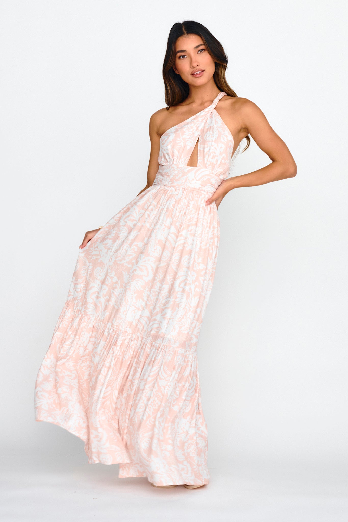 Kamali One-Shoulder Keyhole Maxi Dress Beige by Selfie Leslie Australia