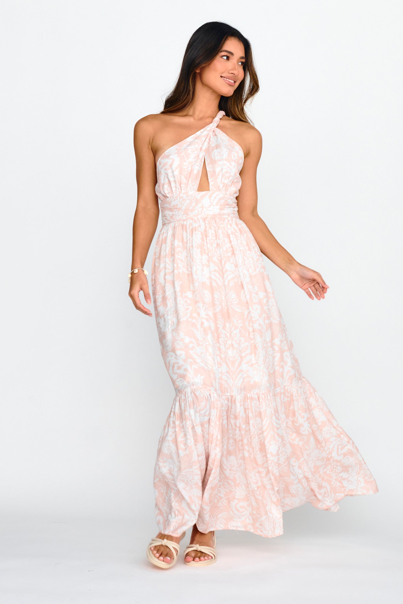 Kamali One-Shoulder Keyhole Maxi Dress Beige by Selfie Leslie Australia