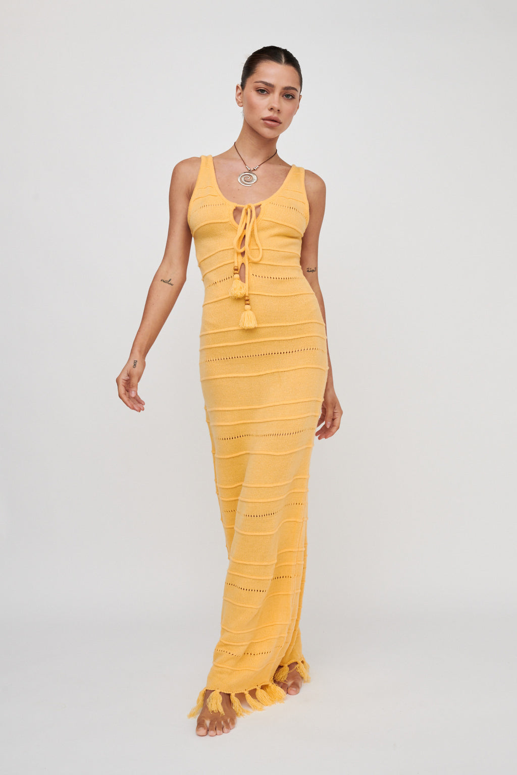 Sunlight Bust Tie Knit Maxi Dress Lemon by Selfie Leslie Australia
