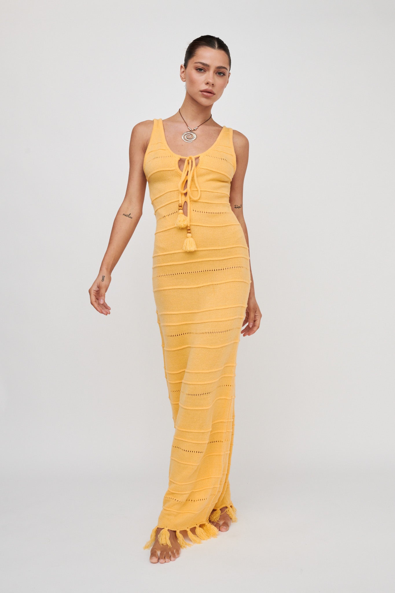 Sunlight Bust Tie Knit Maxi Dress Lemon by Selfie Leslie Australia