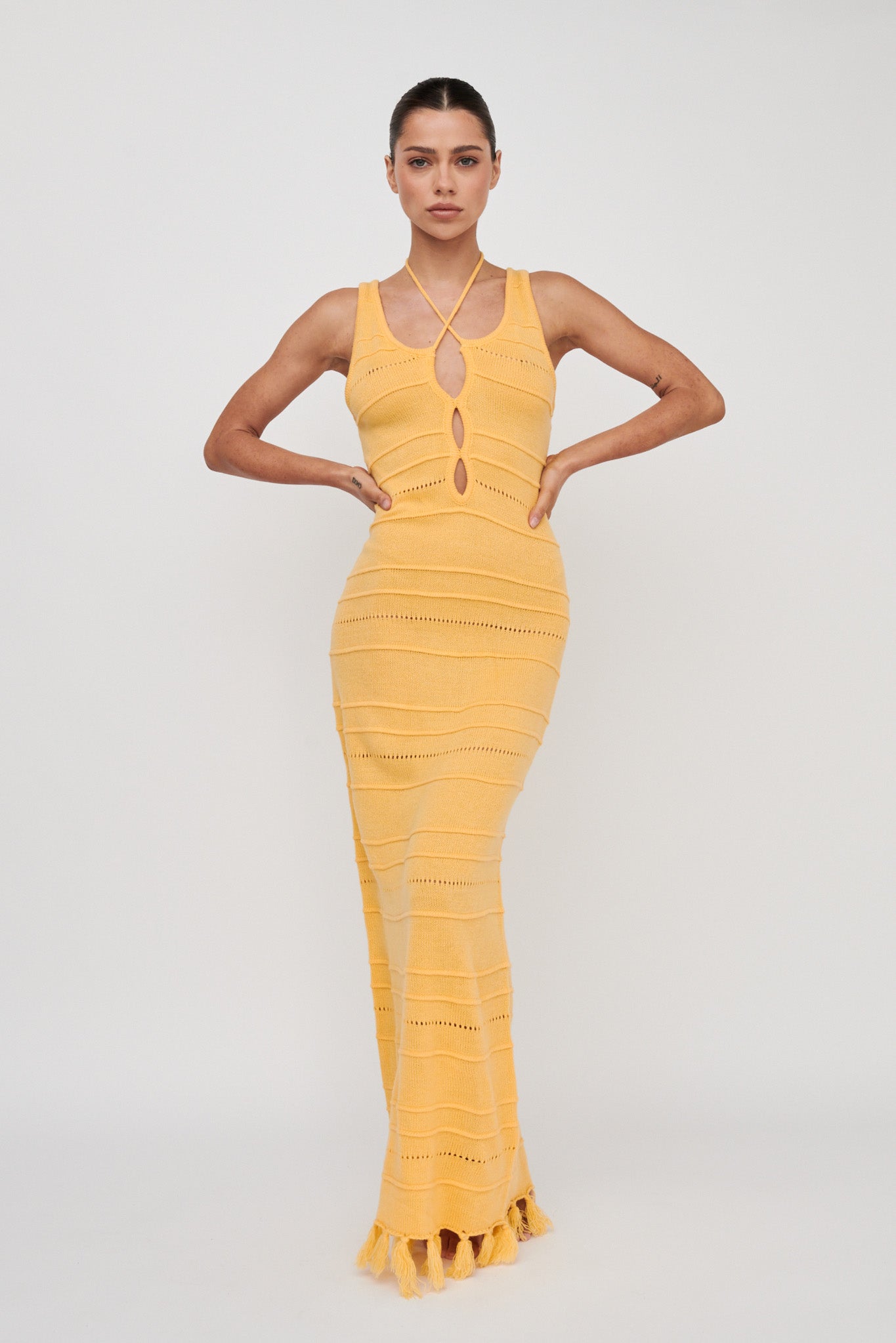 Sunlight Bust Tie Knit Maxi Dress Lemon by Selfie Leslie Australia