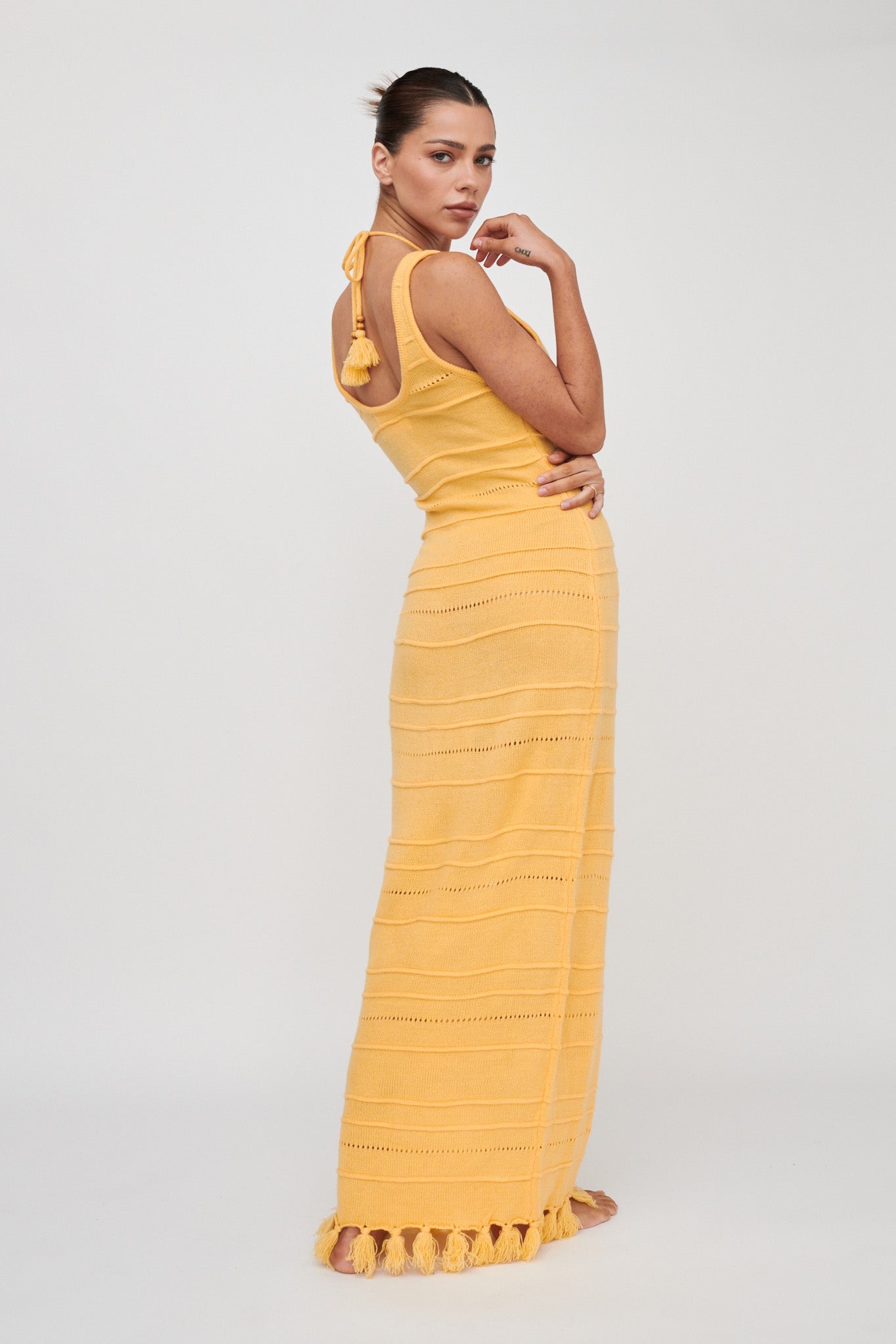 Sunlight Bust Tie Knit Maxi Dress Lemon by Selfie Leslie Australia