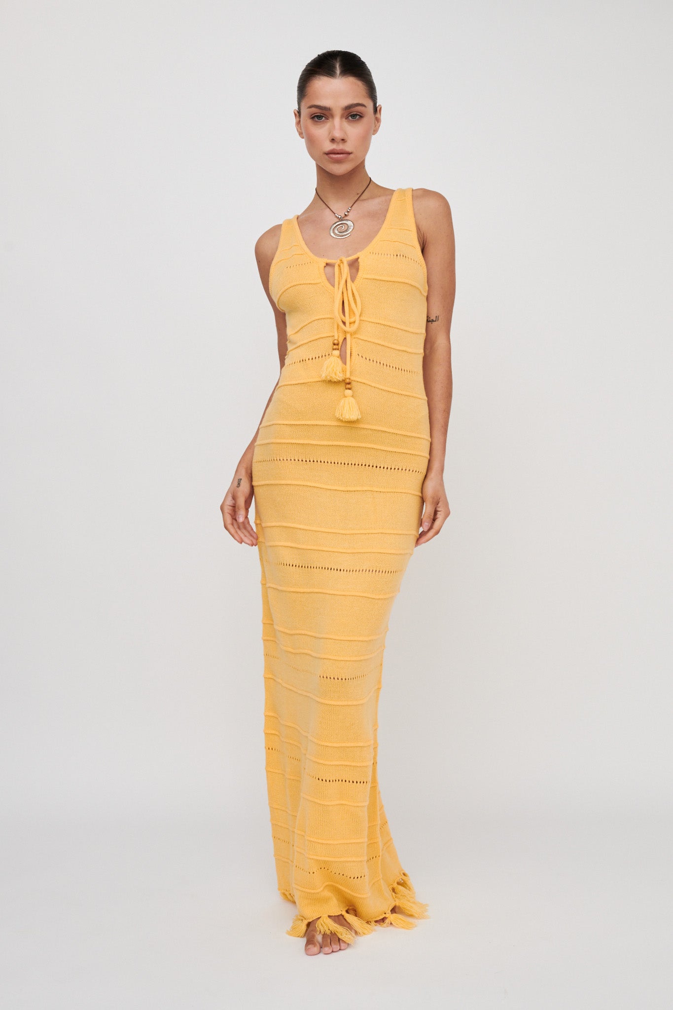 Sunlight Bust Tie Knit Maxi Dress Lemon by Selfie Leslie Australia