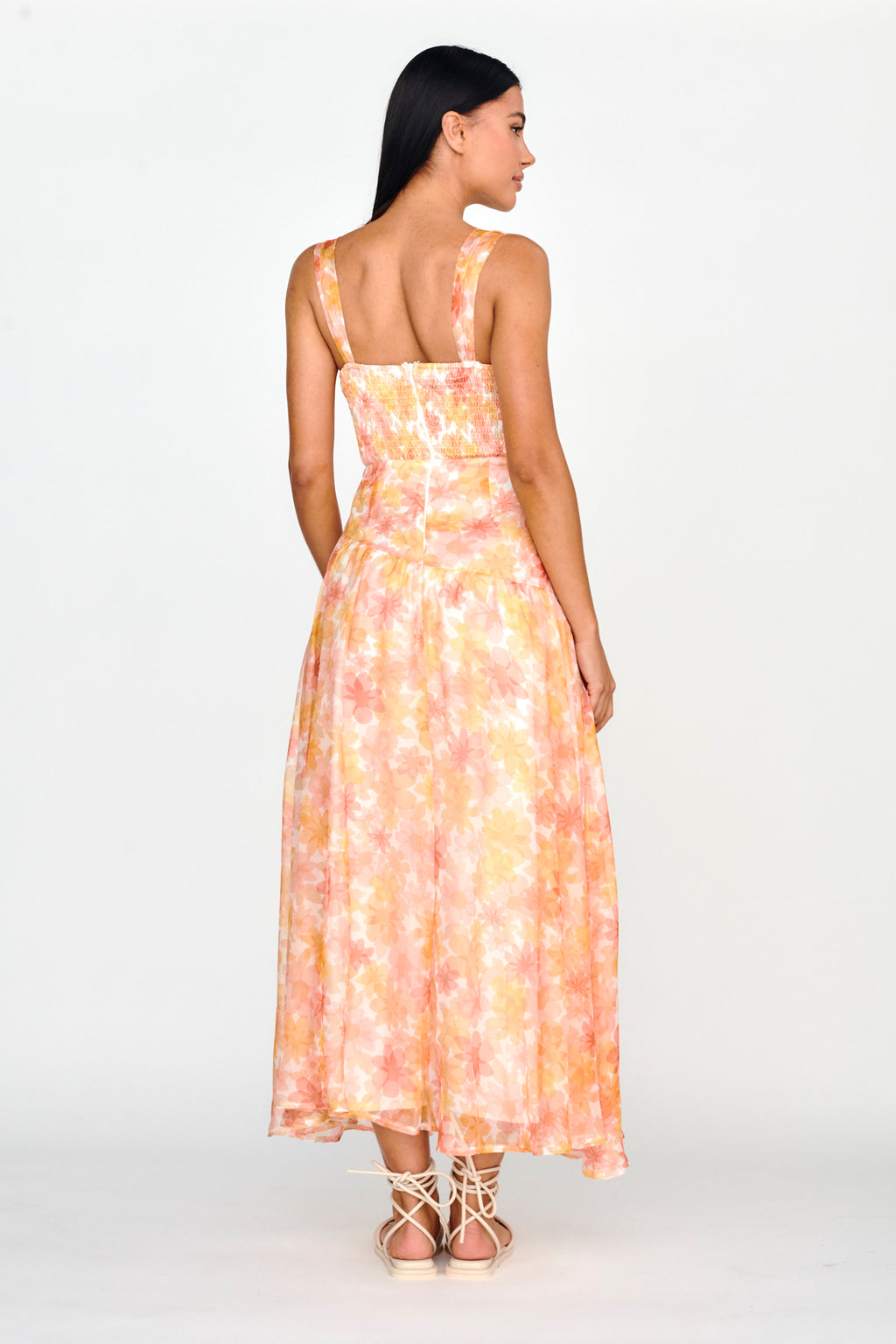 Nichola Ruched Bust Midi Dress Floral Orange by Selfie Leslie Australia
