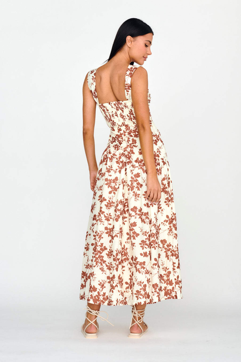 Nichola Ruched Bust Midi Dress Floral Brown by Selfie Leslie Australia