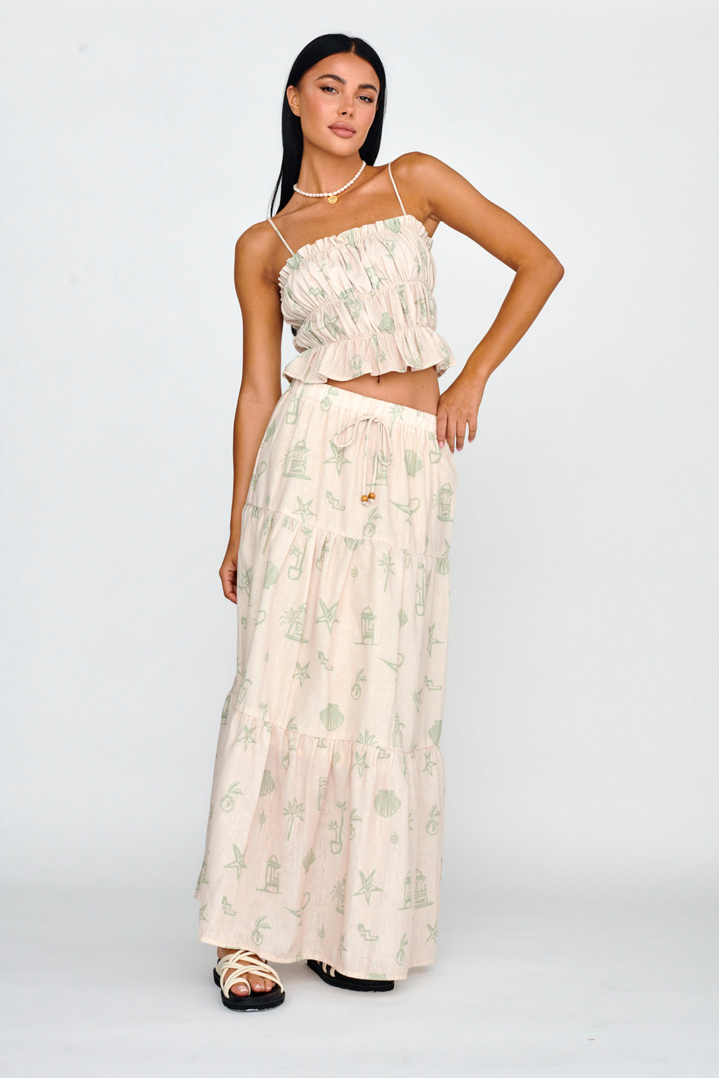 South Bay Maxi Skirt Print Sage by Selfie Leslie Australia