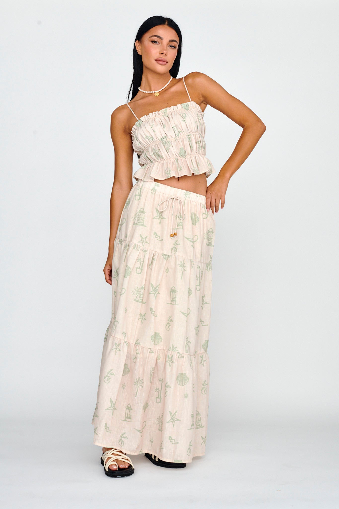 South Bay Maxi Skirt Print Sage by Selfie Leslie Australia