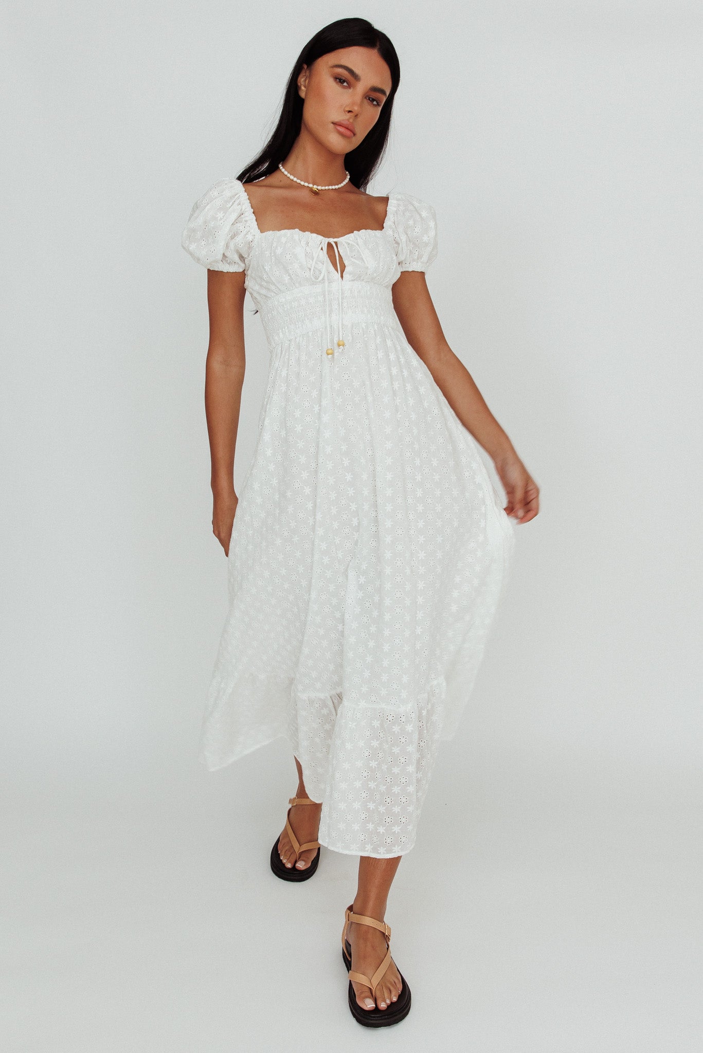 Sia Puff Sleeve Eyelet Maxi Dress White by Selfie Leslie Australia