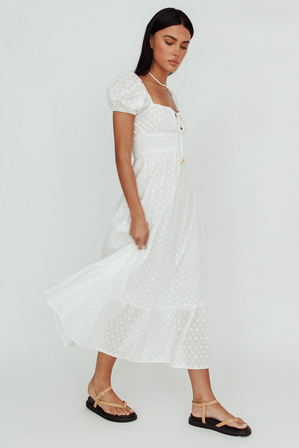Sia Puff Sleeve Eyelet Maxi Dress White by Selfie Leslie Australia