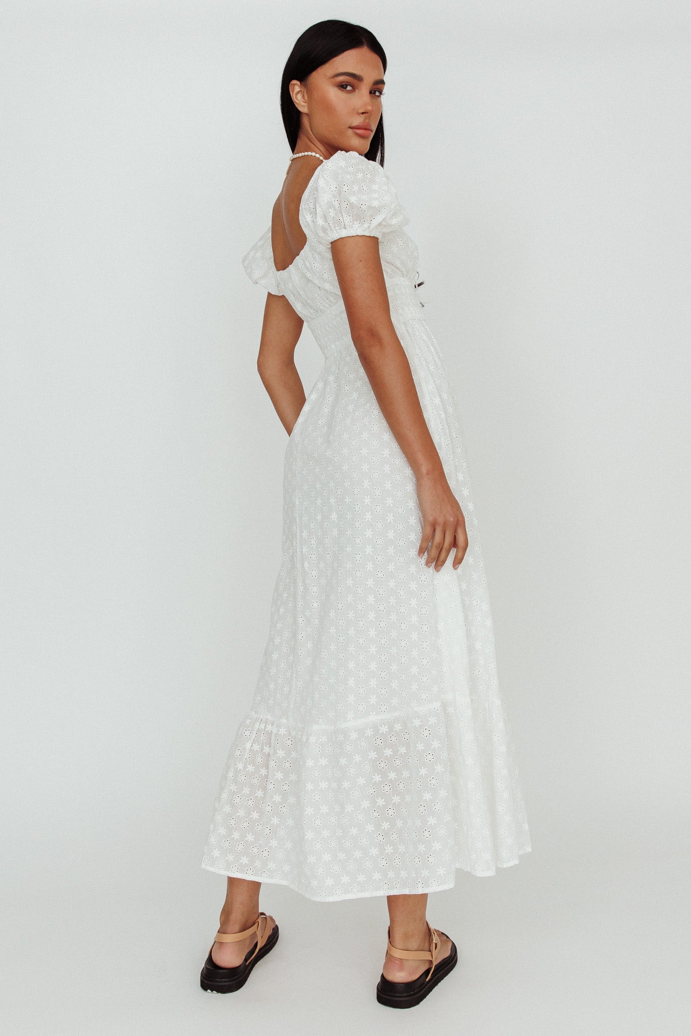 Sia Puff Sleeve Eyelet Maxi Dress White by Selfie Leslie Australia