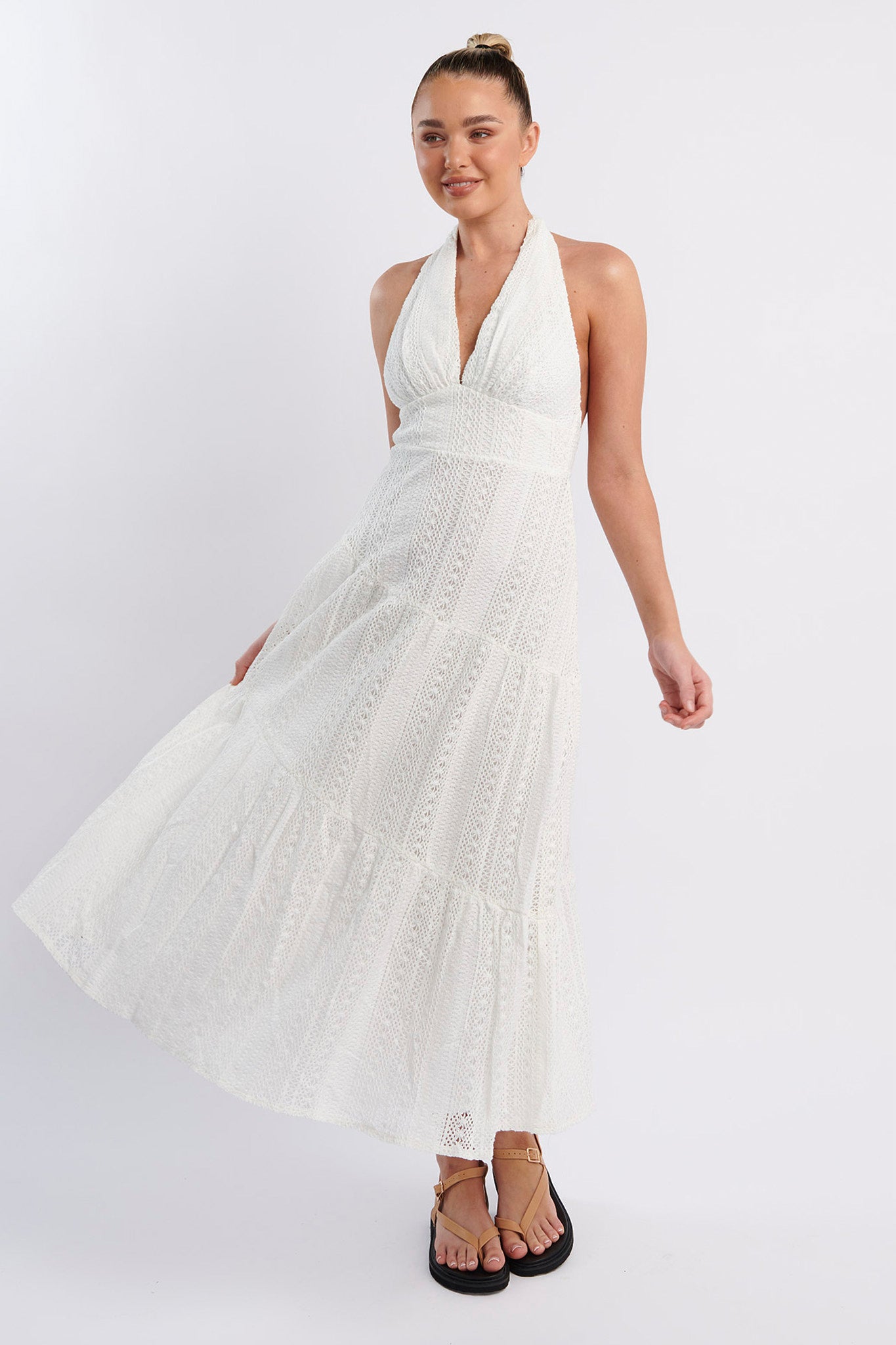 Nolita Halterneck Lace Overlay Maxi Dress White by Selfie Leslie Australia