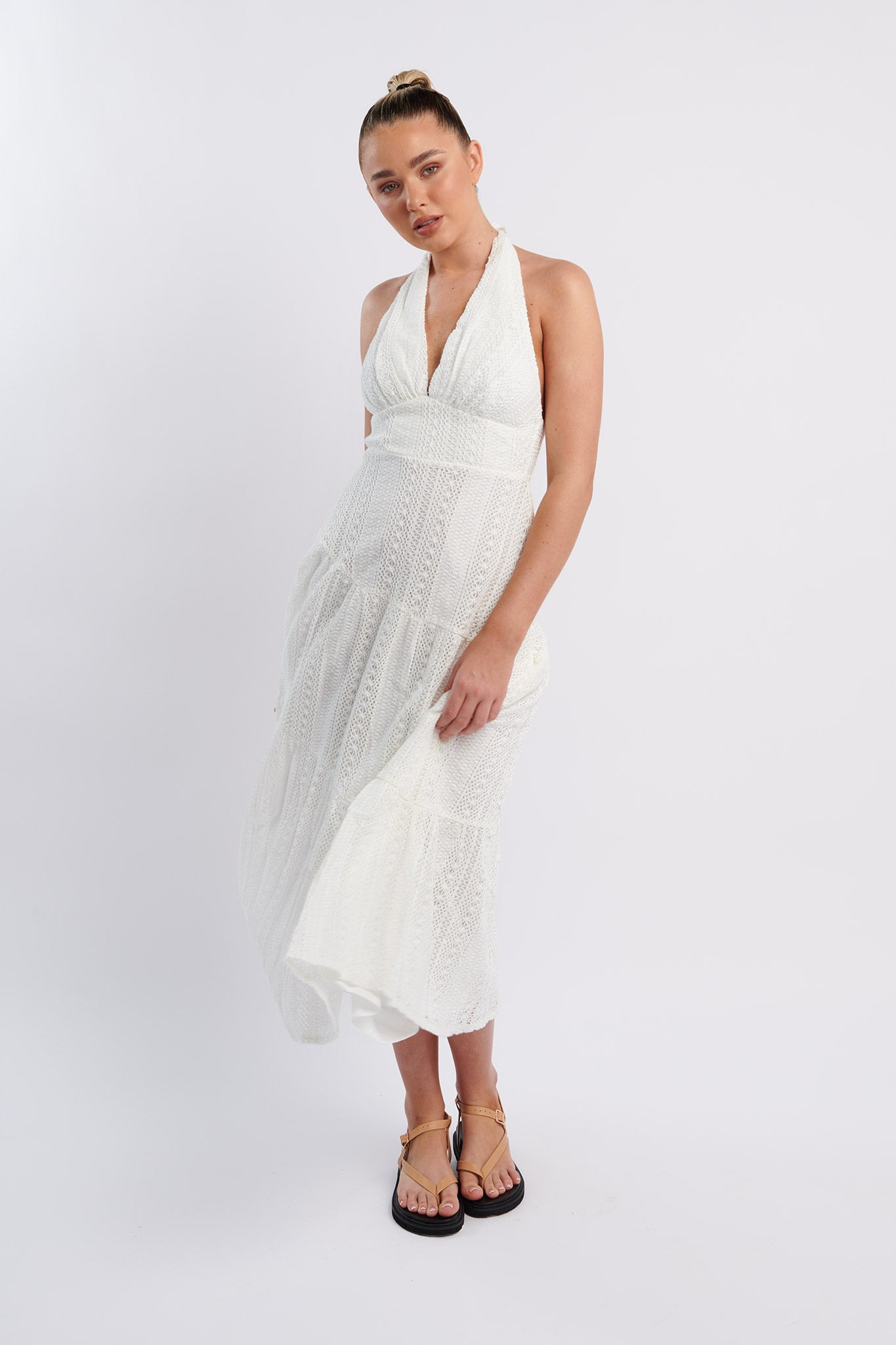 Nolita Halterneck Lace Overlay Maxi Dress White by Selfie Leslie Australia