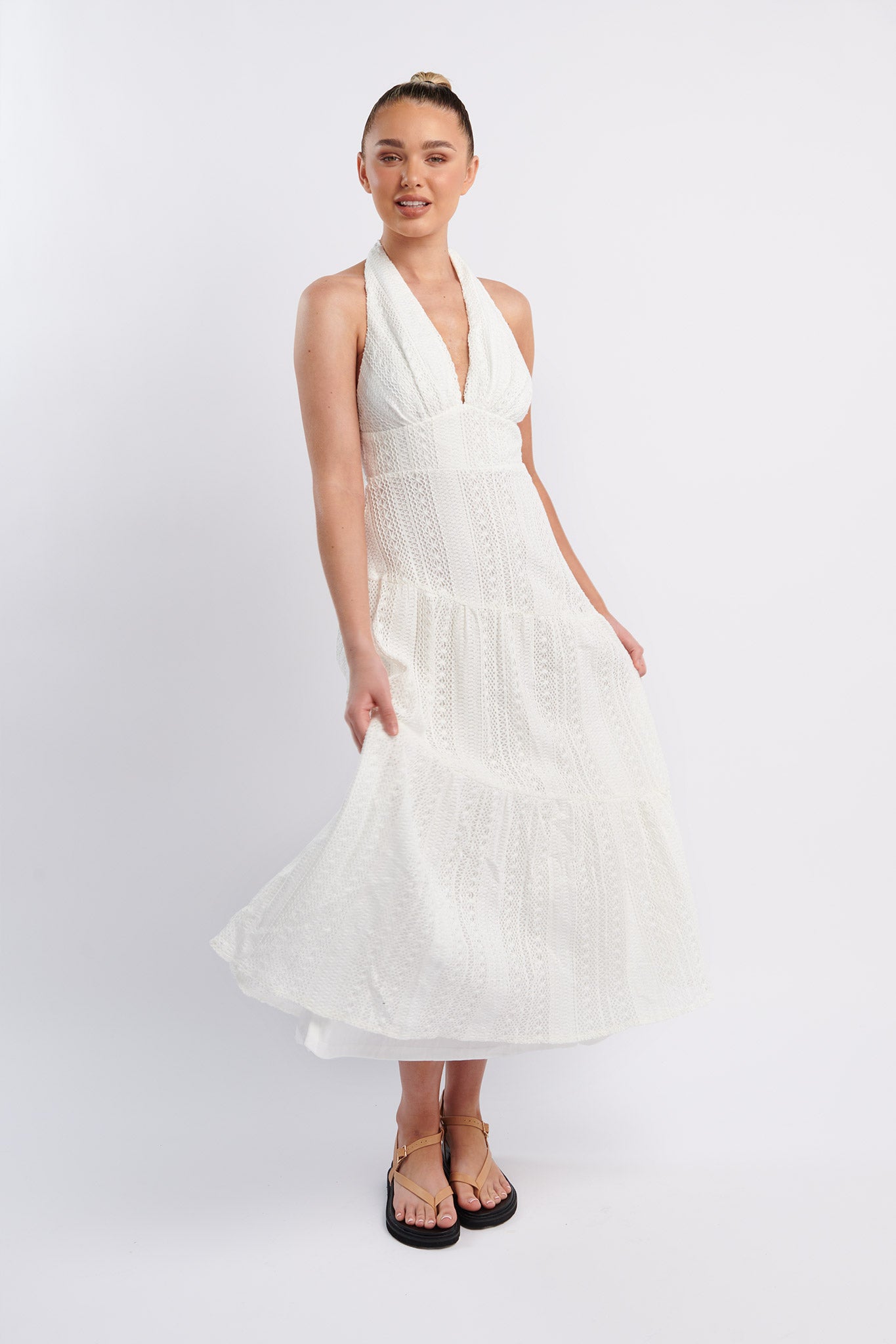 Nolita Halterneck Lace Overlay Maxi Dress White by Selfie Leslie Australia