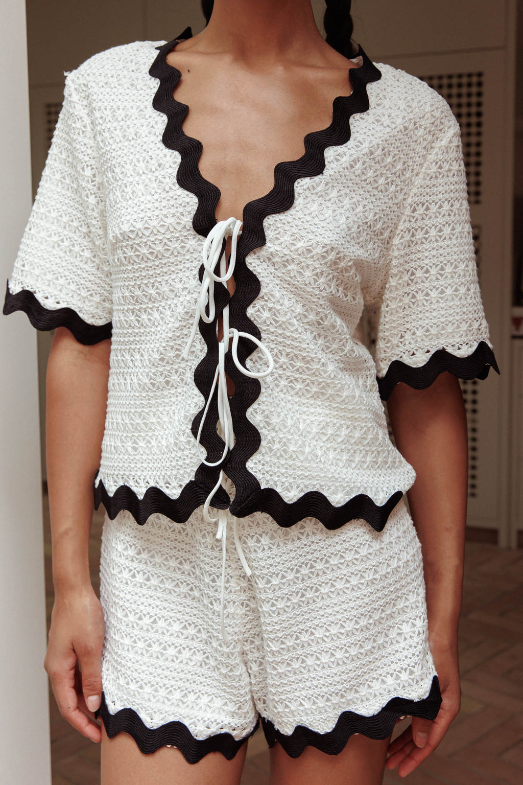Breakaway Tie Front Shirt Crochet White by Selfie Leslie Australia