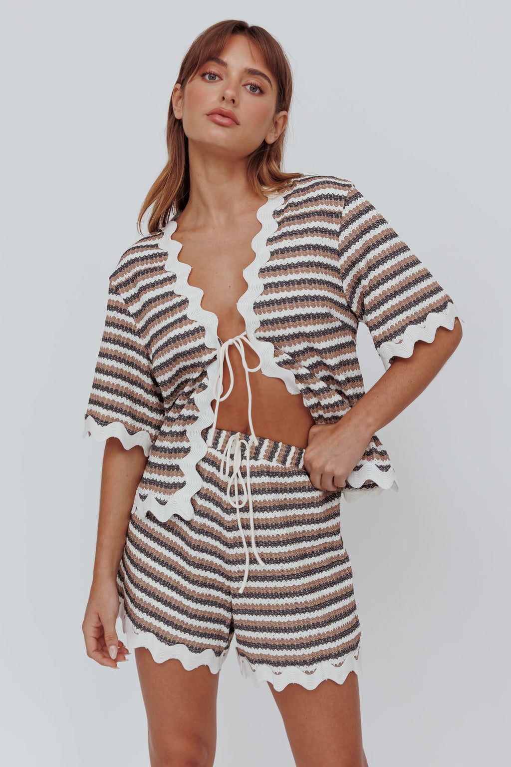 Breakaway Shorts Stripe Mocha by Selfie Leslie Australia