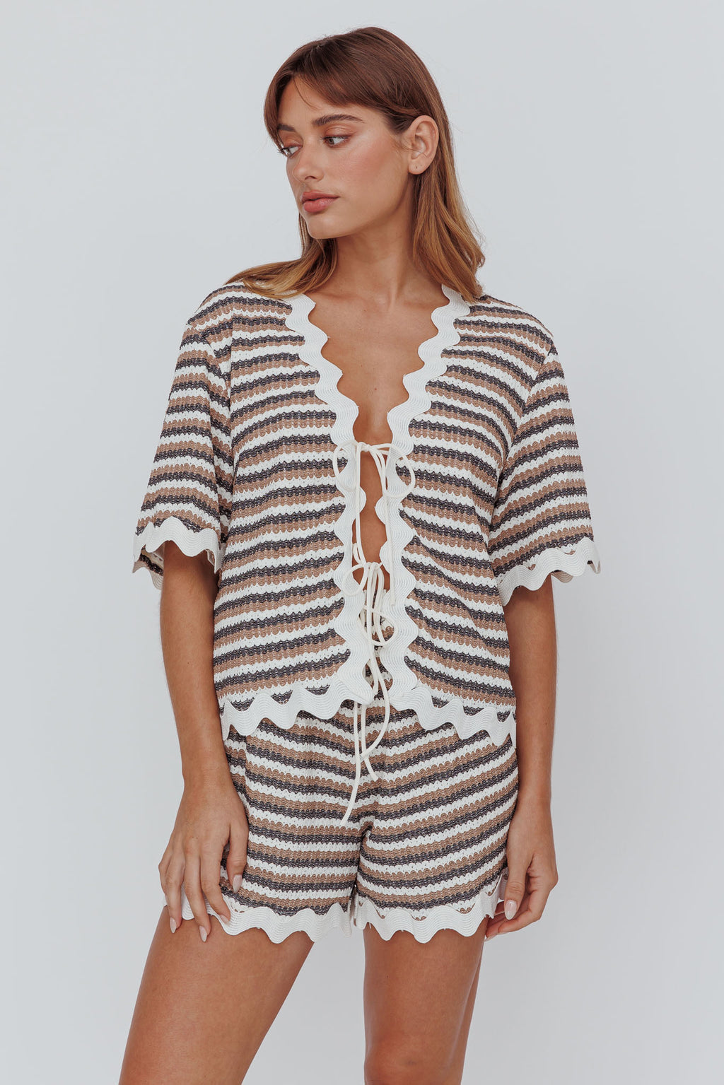 Breakaway Shorts Stripe Mocha by Selfie Leslie Australia