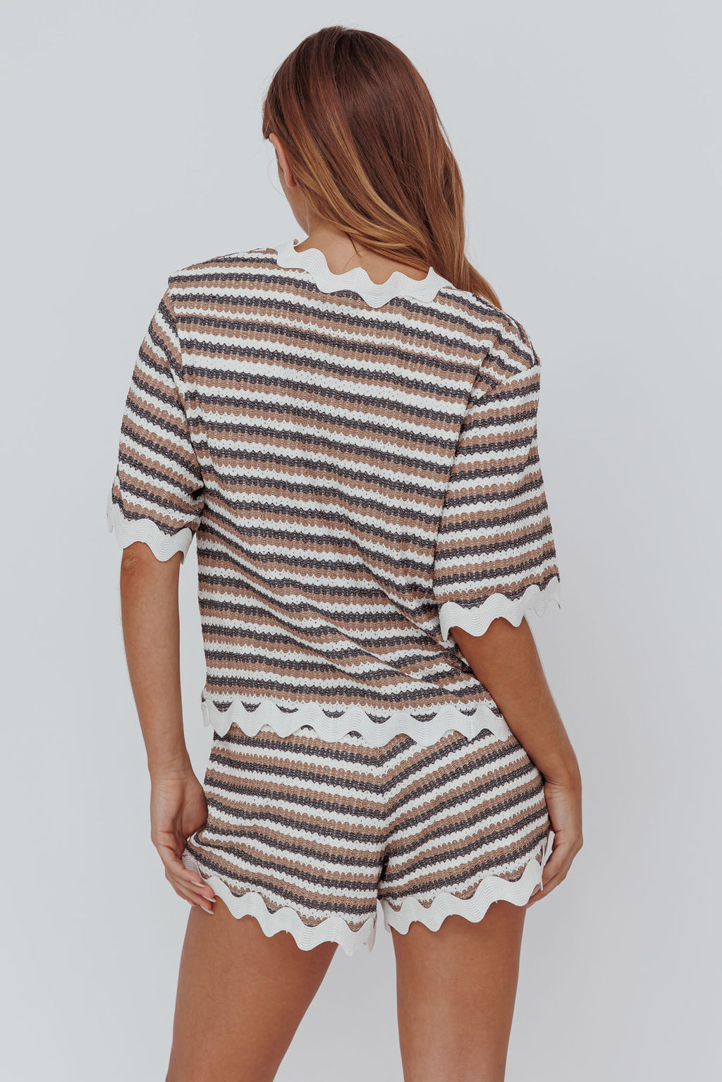 Breakaway Tie Front Shirt Stripe Mocha by Selfie Leslie Australia