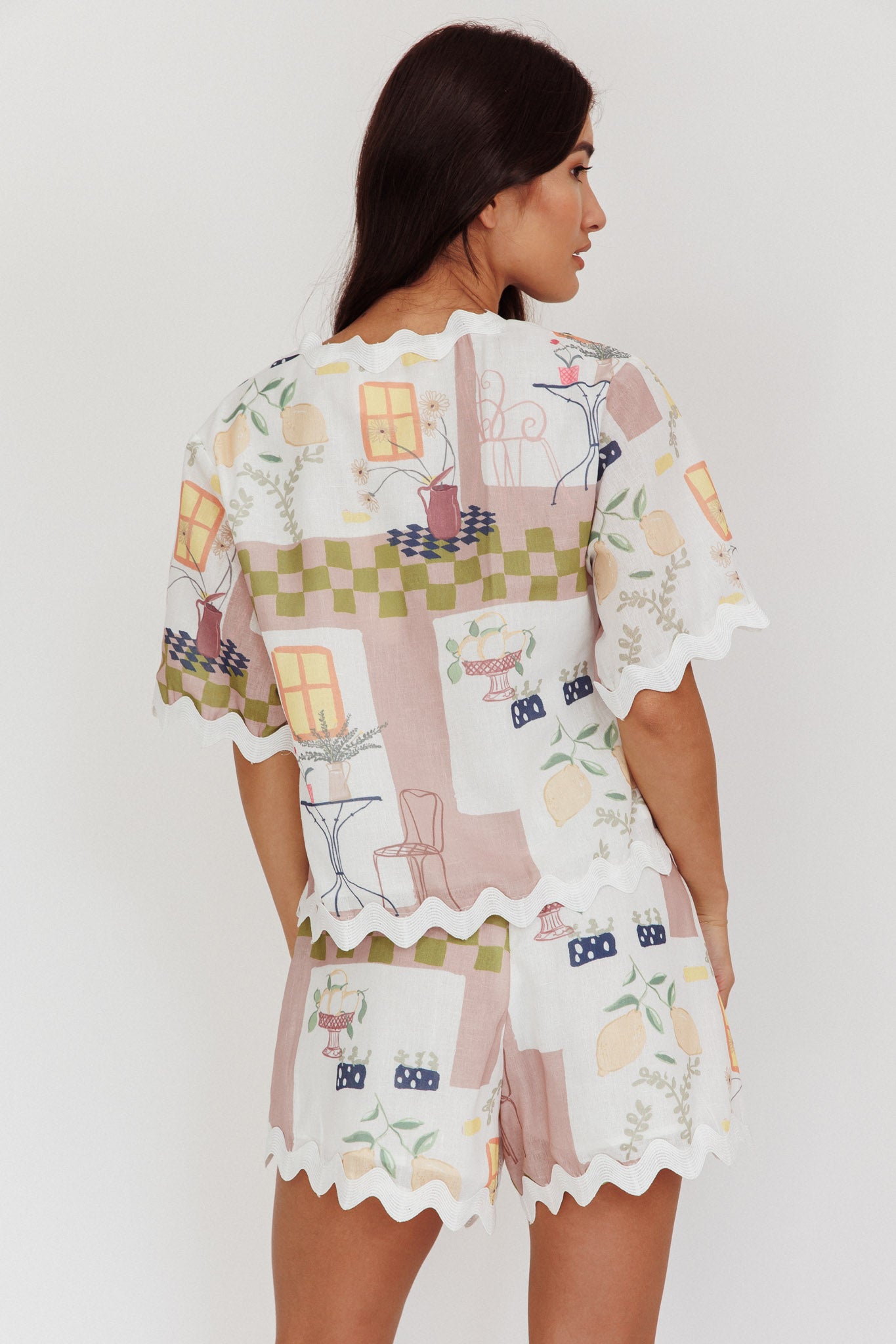 Breakaway Graphic Print Tied Short Sleeve Shirt Olive by Selfie Leslie Australia