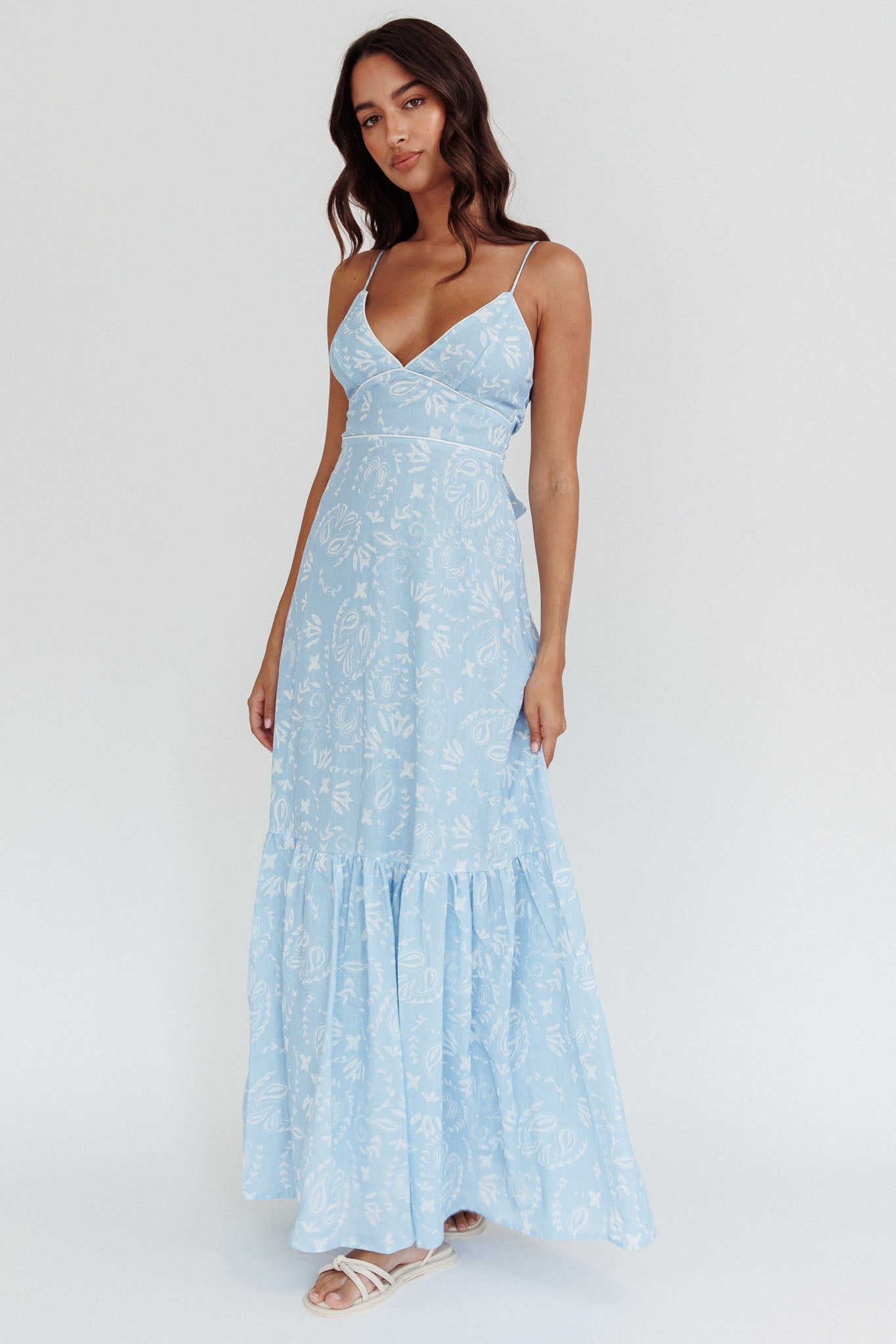 Later Days Cami Strap Maxi Dress Paisley Blue by Selfie Leslie Australia