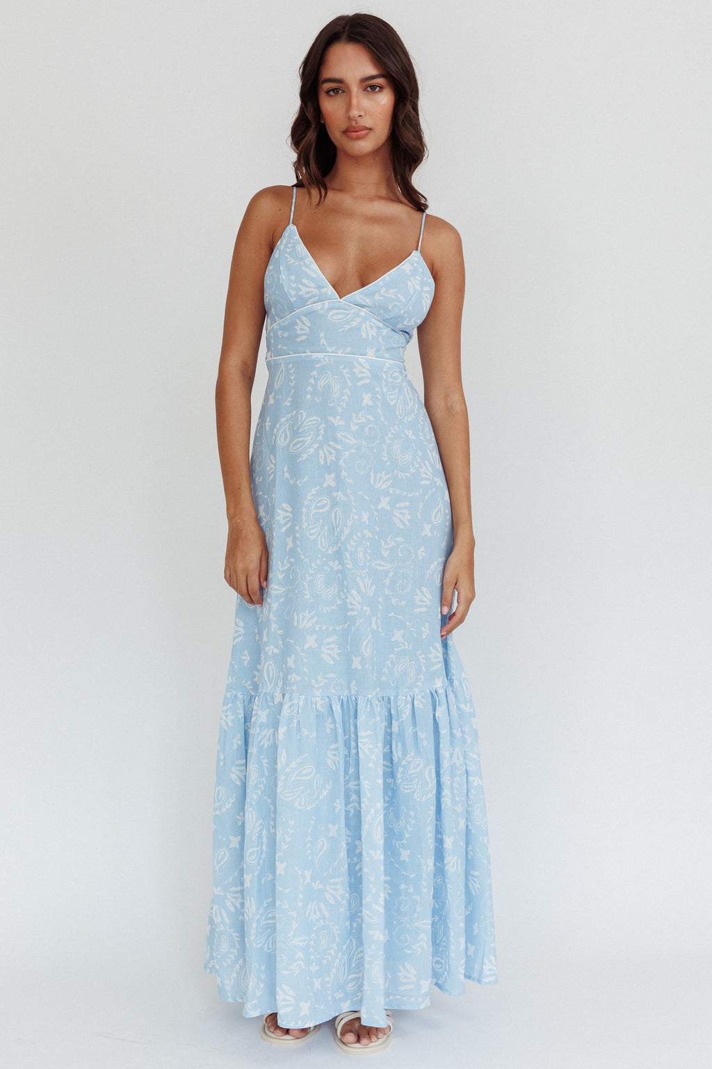 Later Days Cami Strap Maxi Dress Paisley Blue by Selfie Leslie Australia