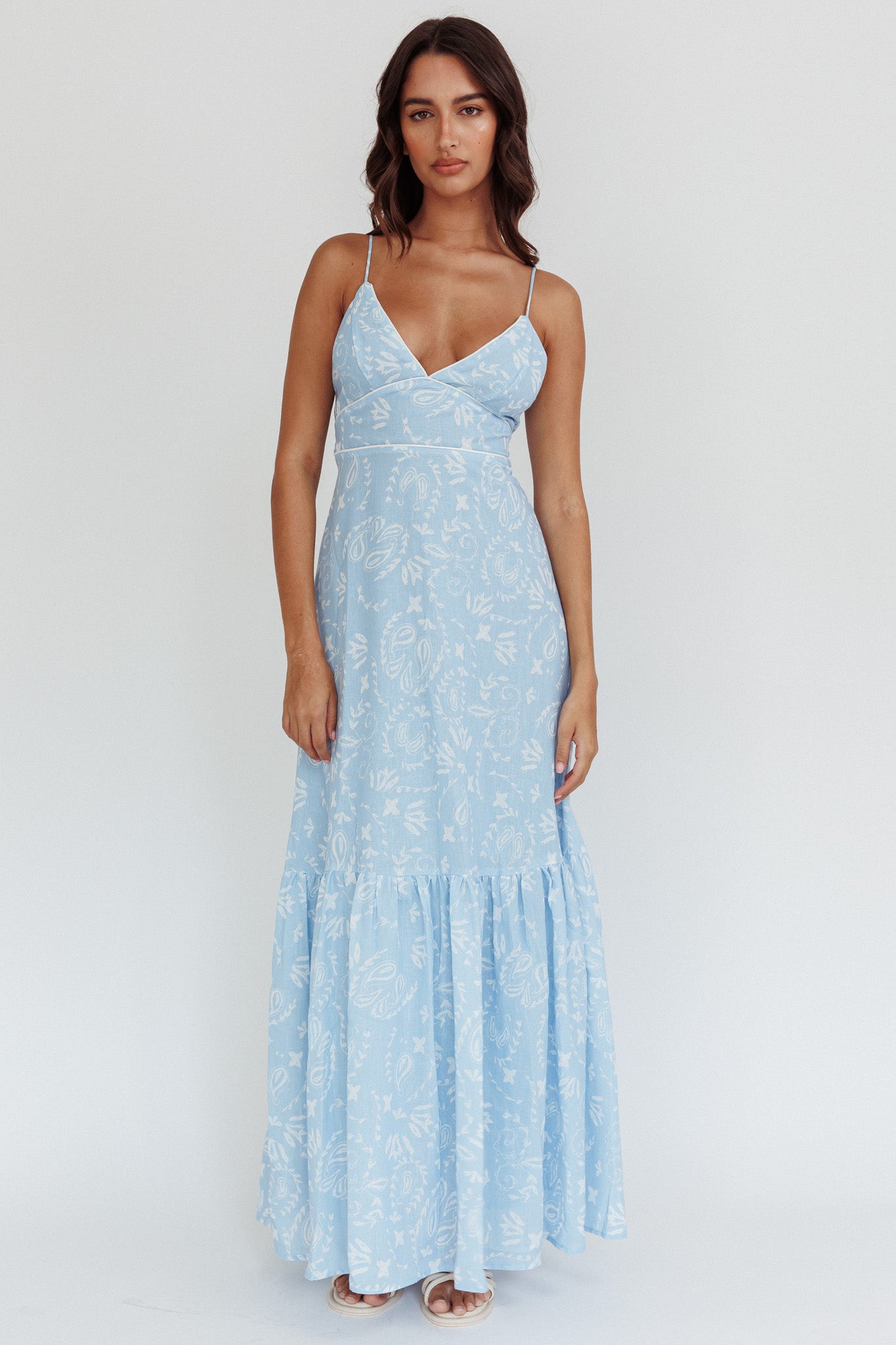 Later Days Cami Strap Maxi Dress Paisley Blue by Selfie Leslie Australia