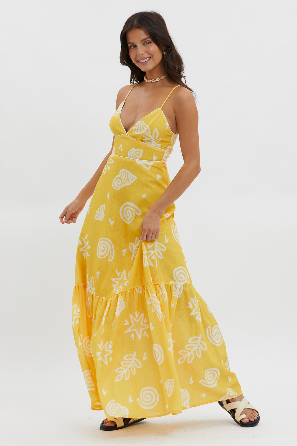 Later Days Cami Strap Maxi Dress Print Yellow by Selfie Leslie Australia