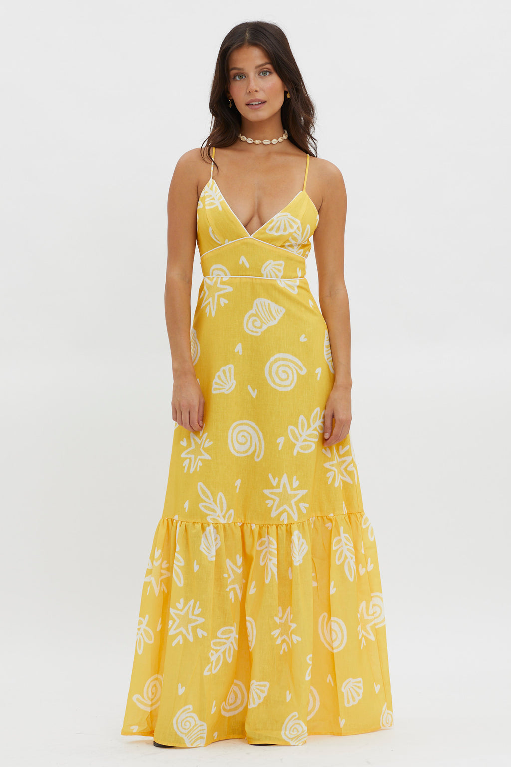 Later Days Cami Strap Maxi Dress Print Yellow by Selfie Leslie Australia