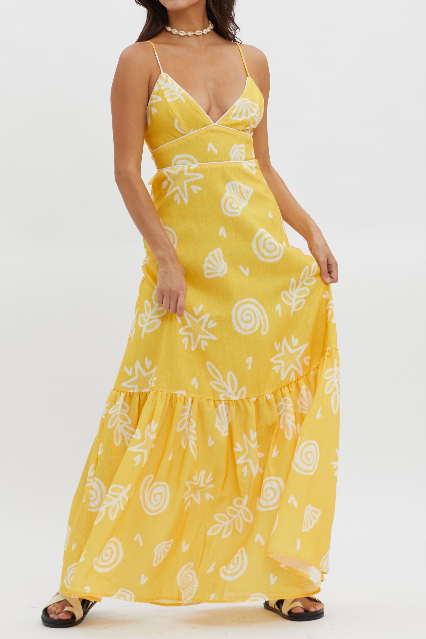 Later Days Cami Strap Maxi Dress Print Yellow by Selfie Leslie Australia