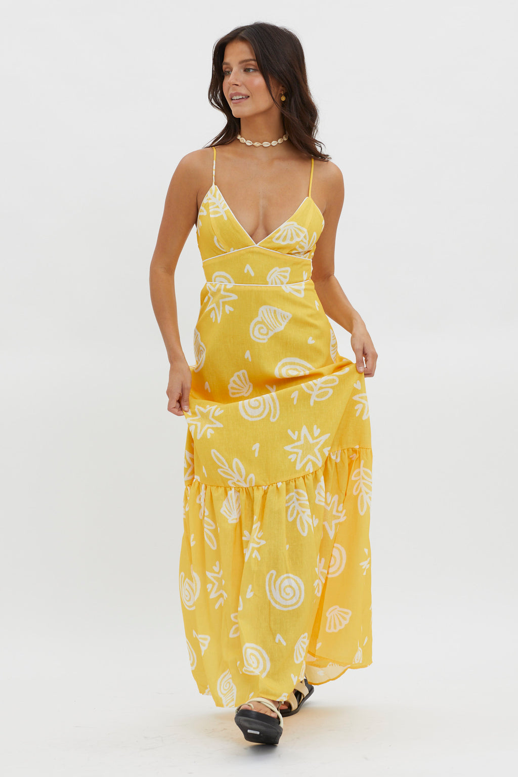 Later Days Cami Strap Maxi Dress Print Yellow by Selfie Leslie Australia