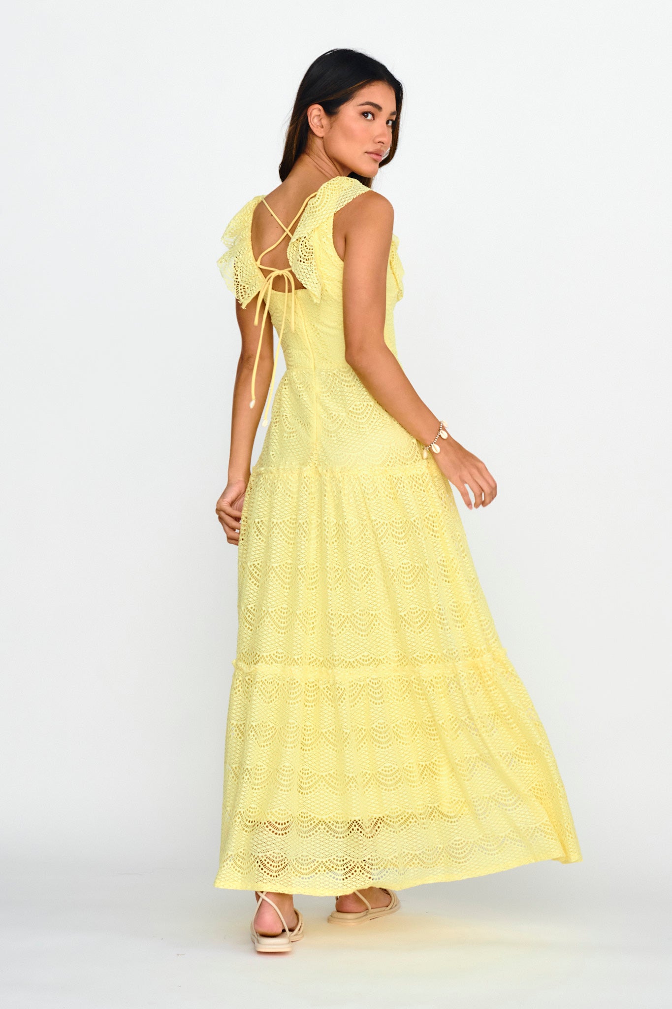 Portofino Sunset Ruffle Lace Maxi Dress Lemon by Selfie Leslie Australia