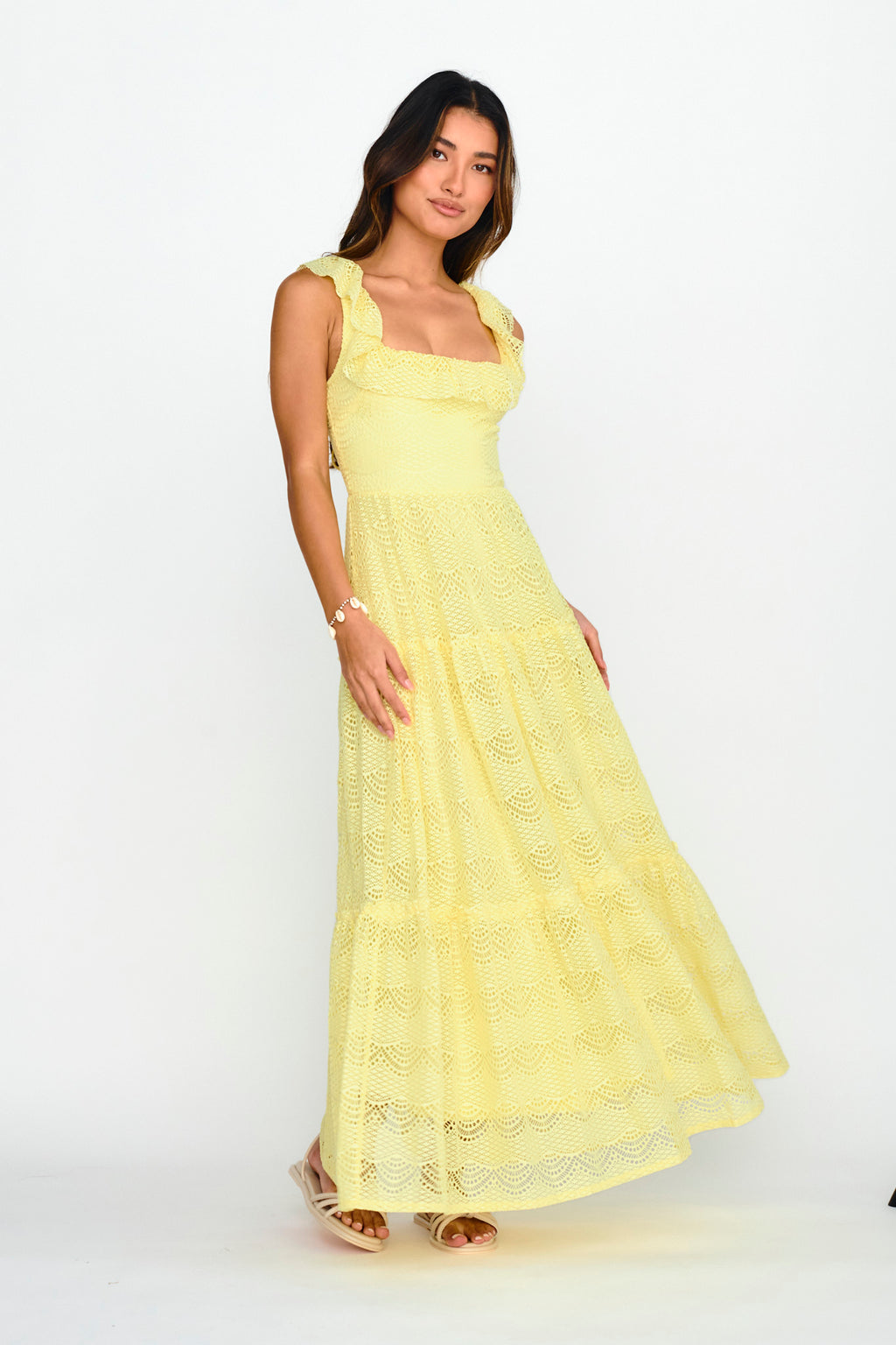Portofino Sunset Ruffle Lace Maxi Dress Lemon by Selfie Leslie Australia