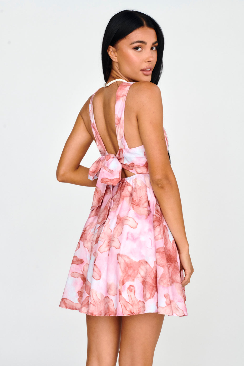 New Horizons Square Neckline Tied Mini Dress Pink by Selfie Leslie Australia