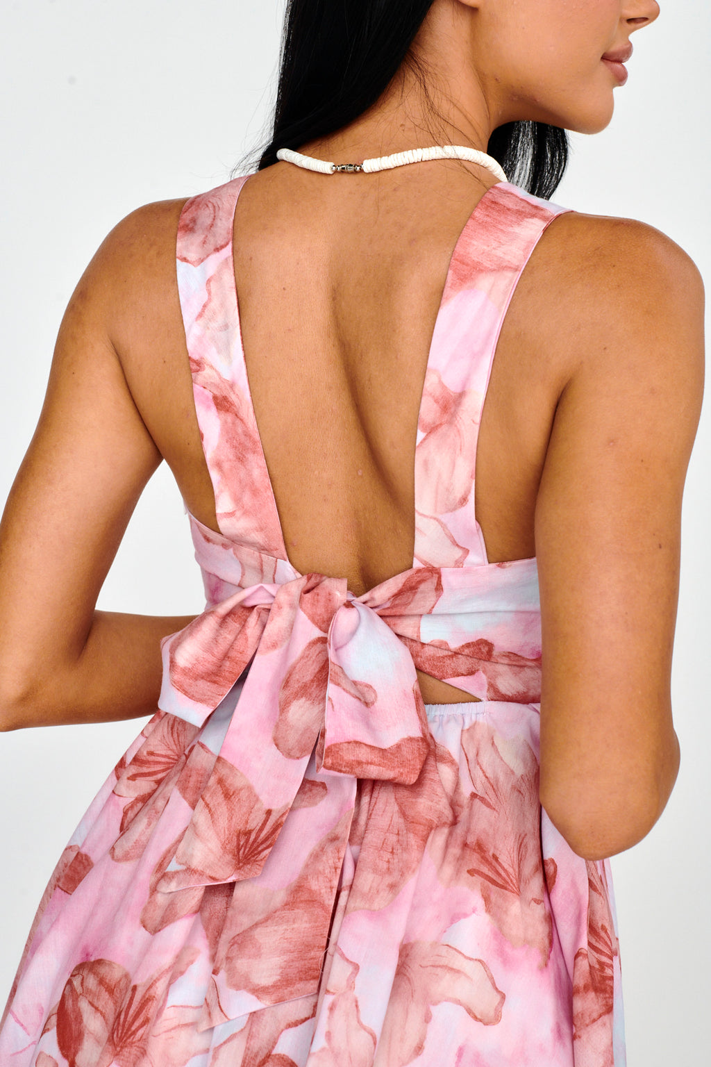 New Horizons Square Neckline Tied Mini Dress Pink by Selfie Leslie Australia