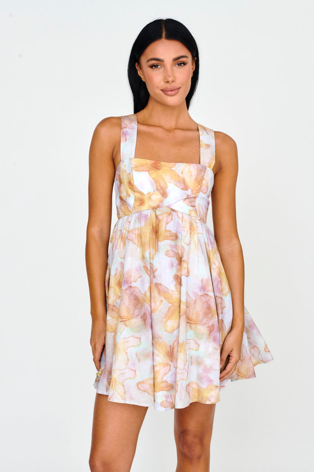 New Horizons Square Neckline Tied Mini Dress Yellow by Selfie Leslie Australia