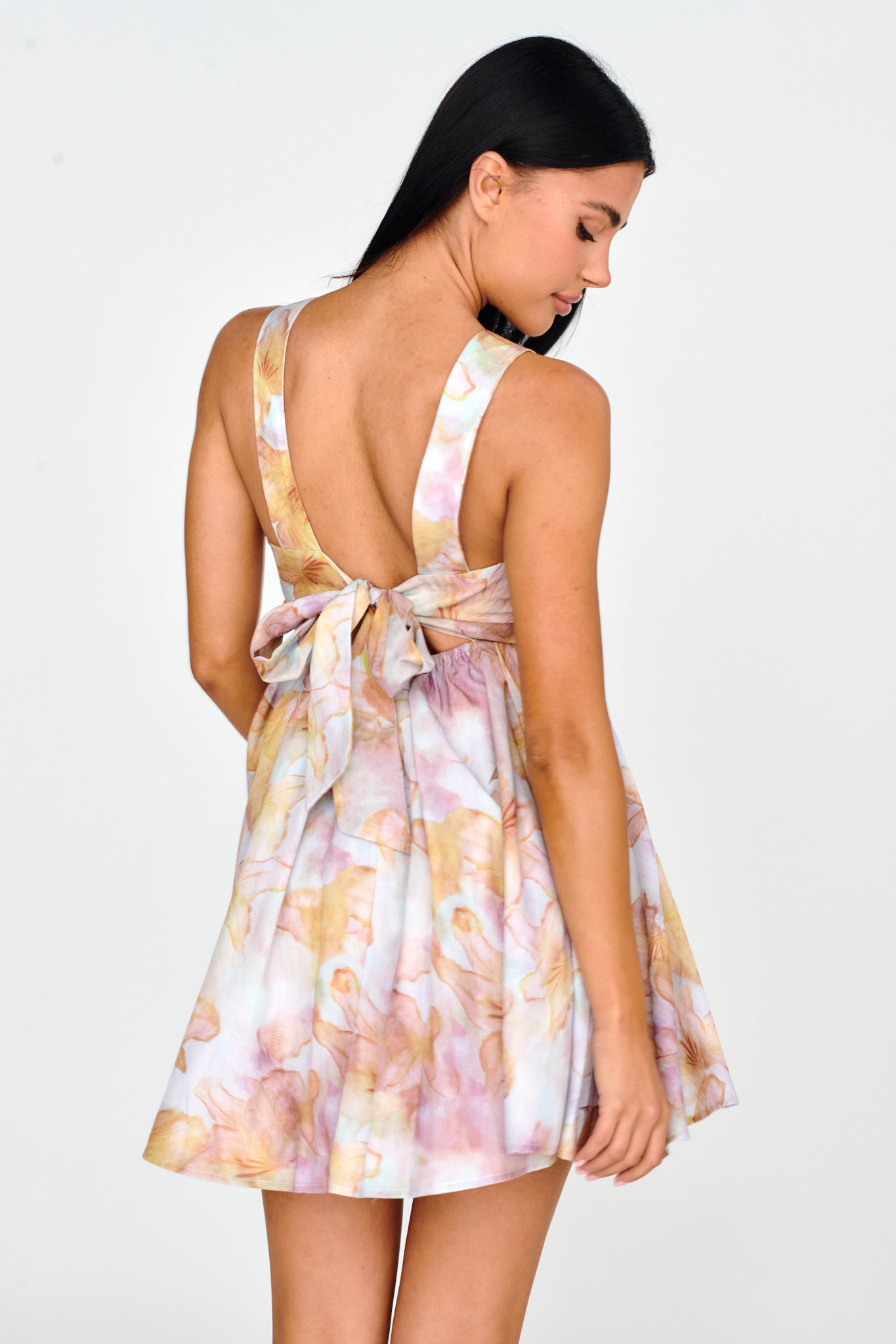 New Horizons Square Neckline Tied Mini Dress Yellow by Selfie Leslie Australia
