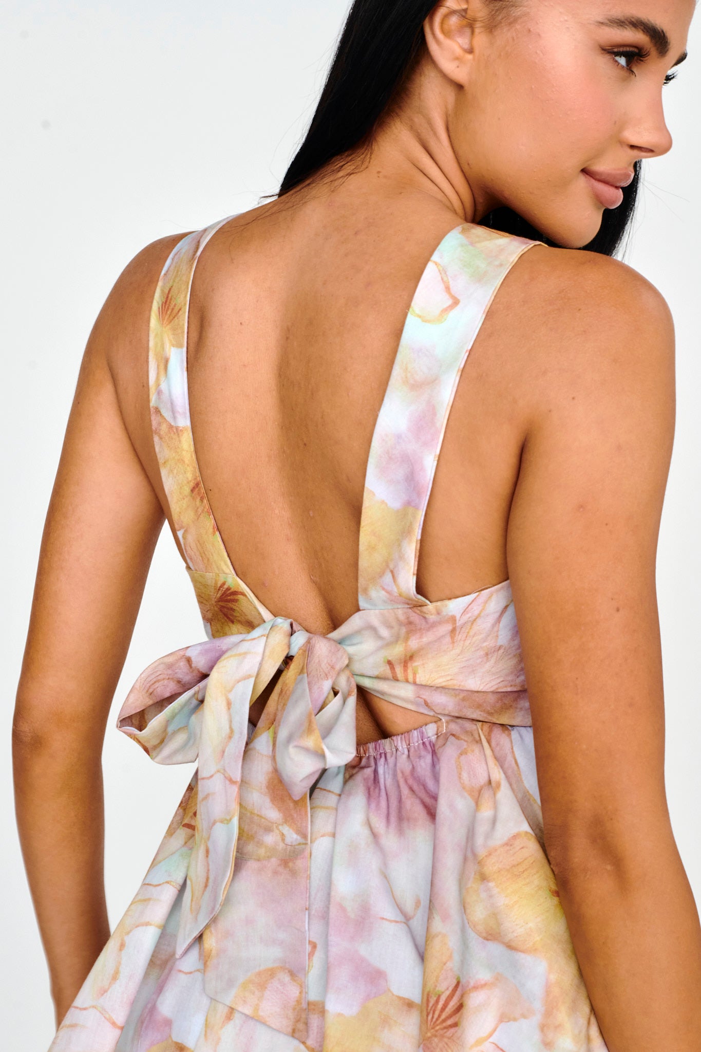 New Horizons Square Neckline Tied Mini Dress Yellow by Selfie Leslie Australia